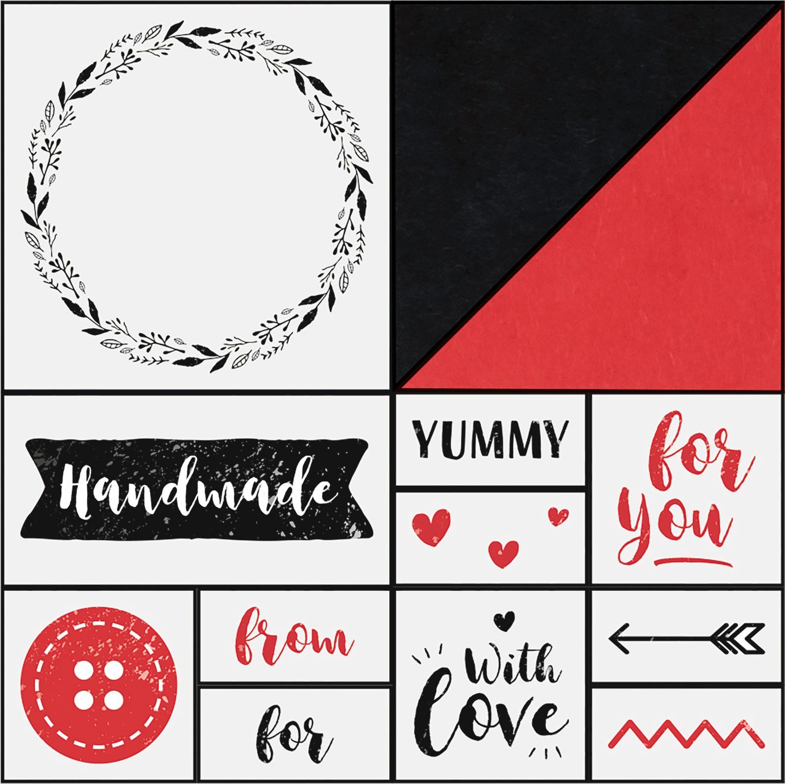 Folia Max Bringmann KG Stempel Stempelset "Handmade", 11 Holzstempel und 2 Stempelkissen