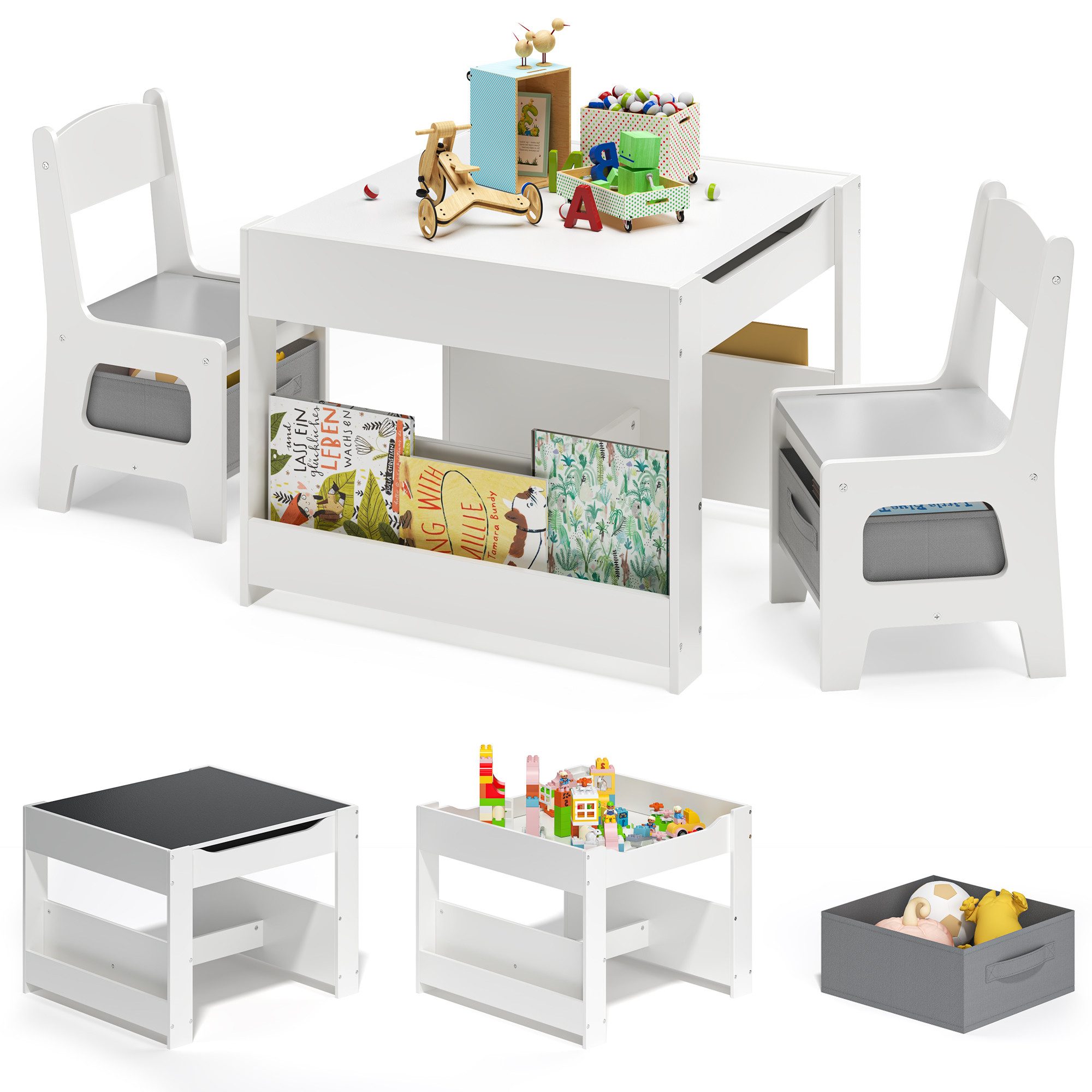 Bealife Kindersitzgruppe Kindertisch mit 2 Stühlen, (3-tlg., Kindertisch mit 2 Stühlen), Umklappbare Tischplatte