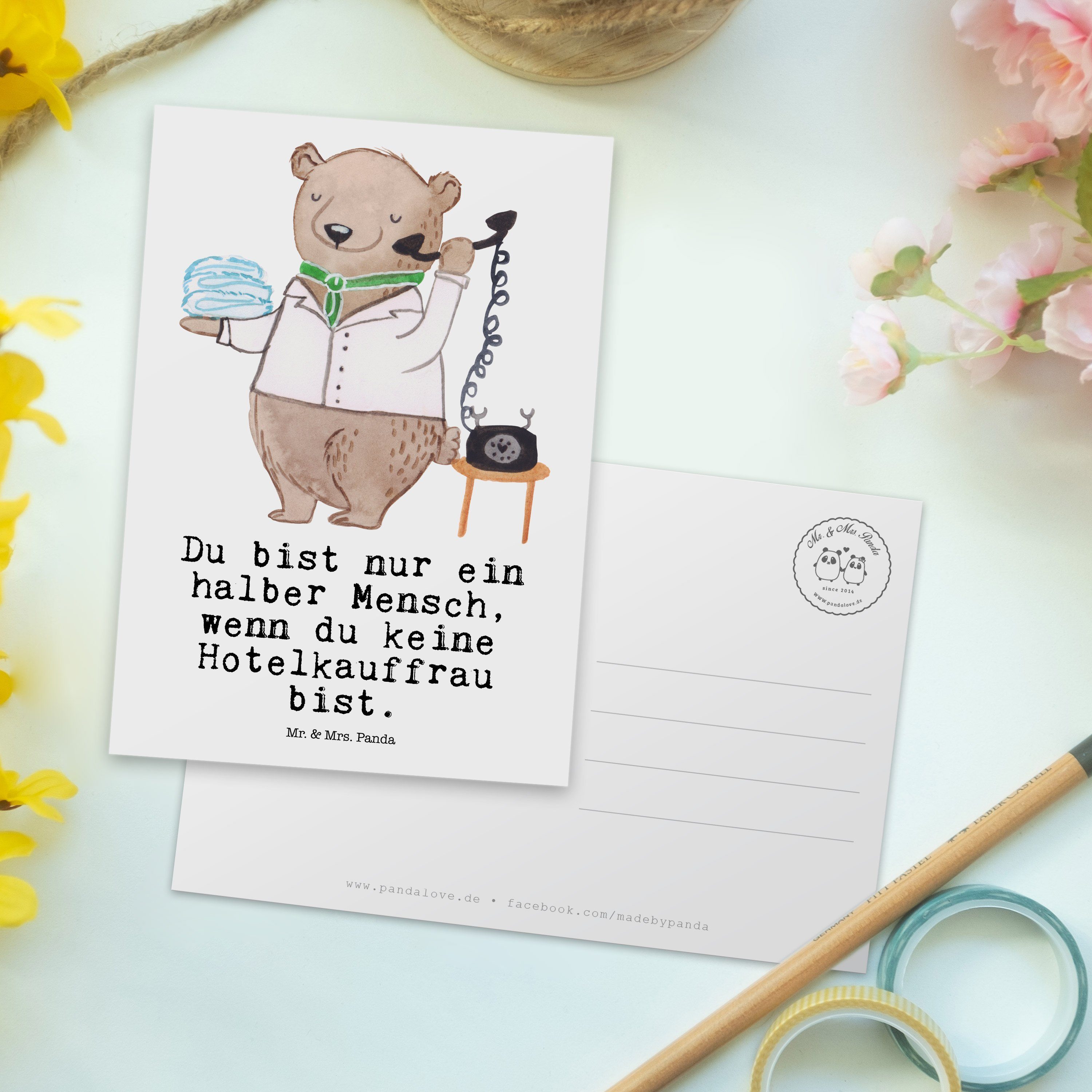Mrs. Weiß & Mr. - Hotelkauffrau Panda Postkarte Herz mit Abschied, Geburtstagskarte Geschenk, -