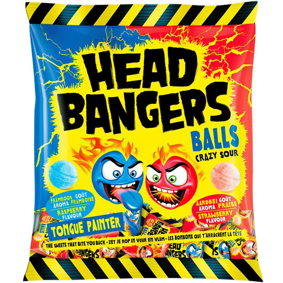 HEAD BANGERS Süßigkeit, Head Bangers Balls Crazy Sour Geschmack Himbeere und Erdbeere 135g