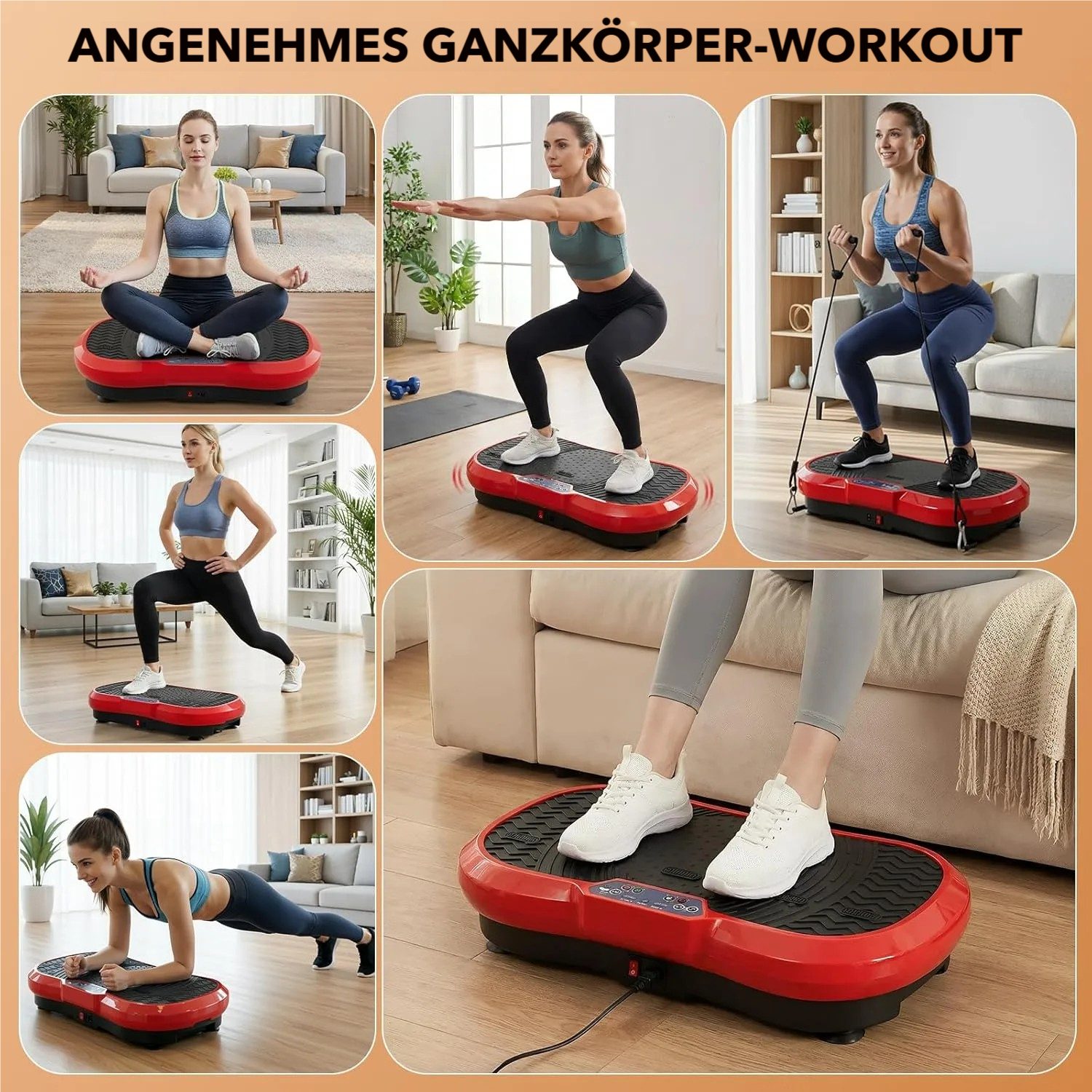 TLGREEN Vibrationsplatte Größe 68x38x14/59x34x13cm,Bis 120KG, 200,00 W, 120 Intensitätsstufen, (mit Trainingsbandern, Ganzkörpertraining zu Hause), Ultra leisem Motor, Fernbedienung, Seitliche Transporträder