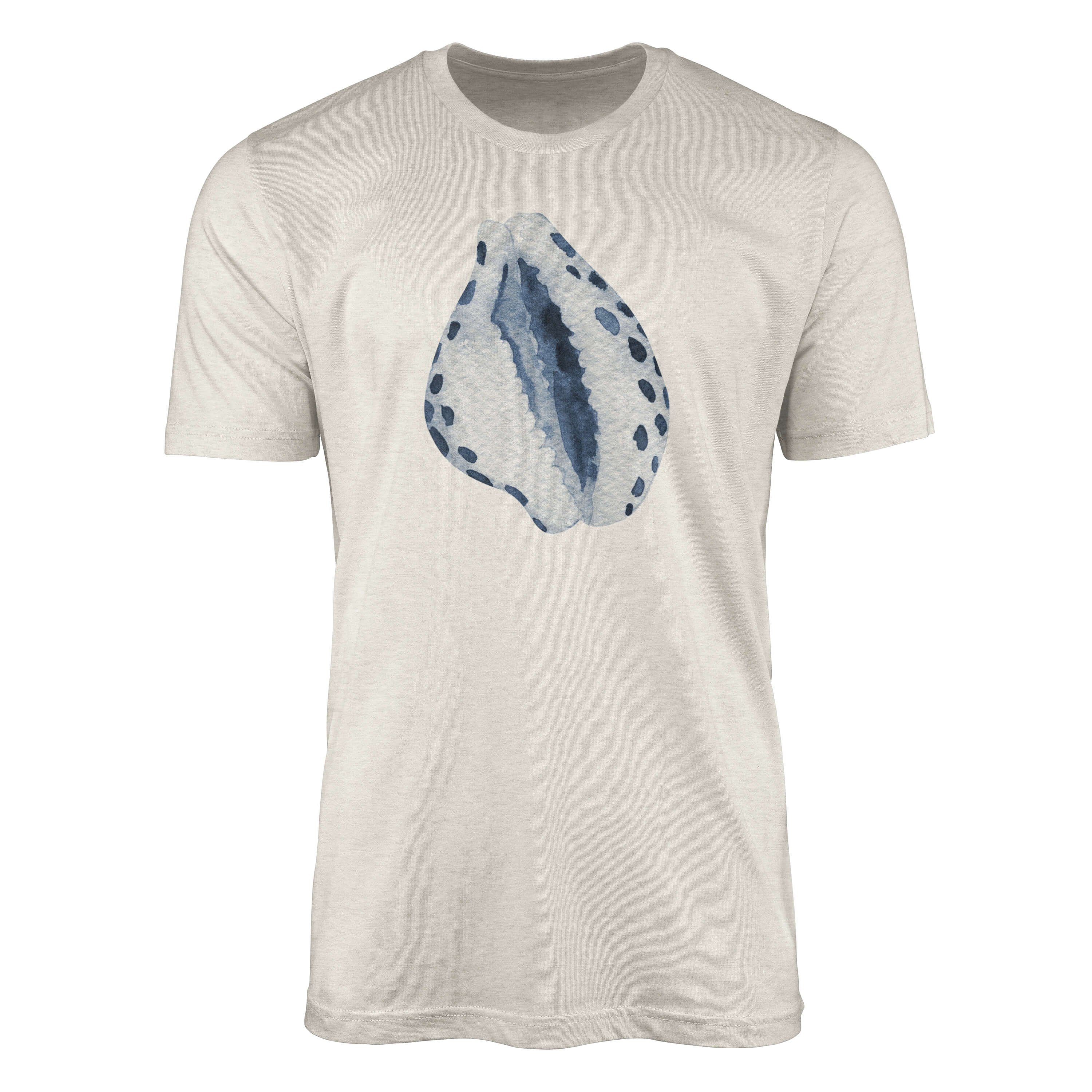 Sinus Art T-Shirt Herren Shirt 100% gekämmte Bio-Baumwolle T-Shirt Muschel Wasserfarben Motiv Nachhaltig Ökomode aus (1-tlg)