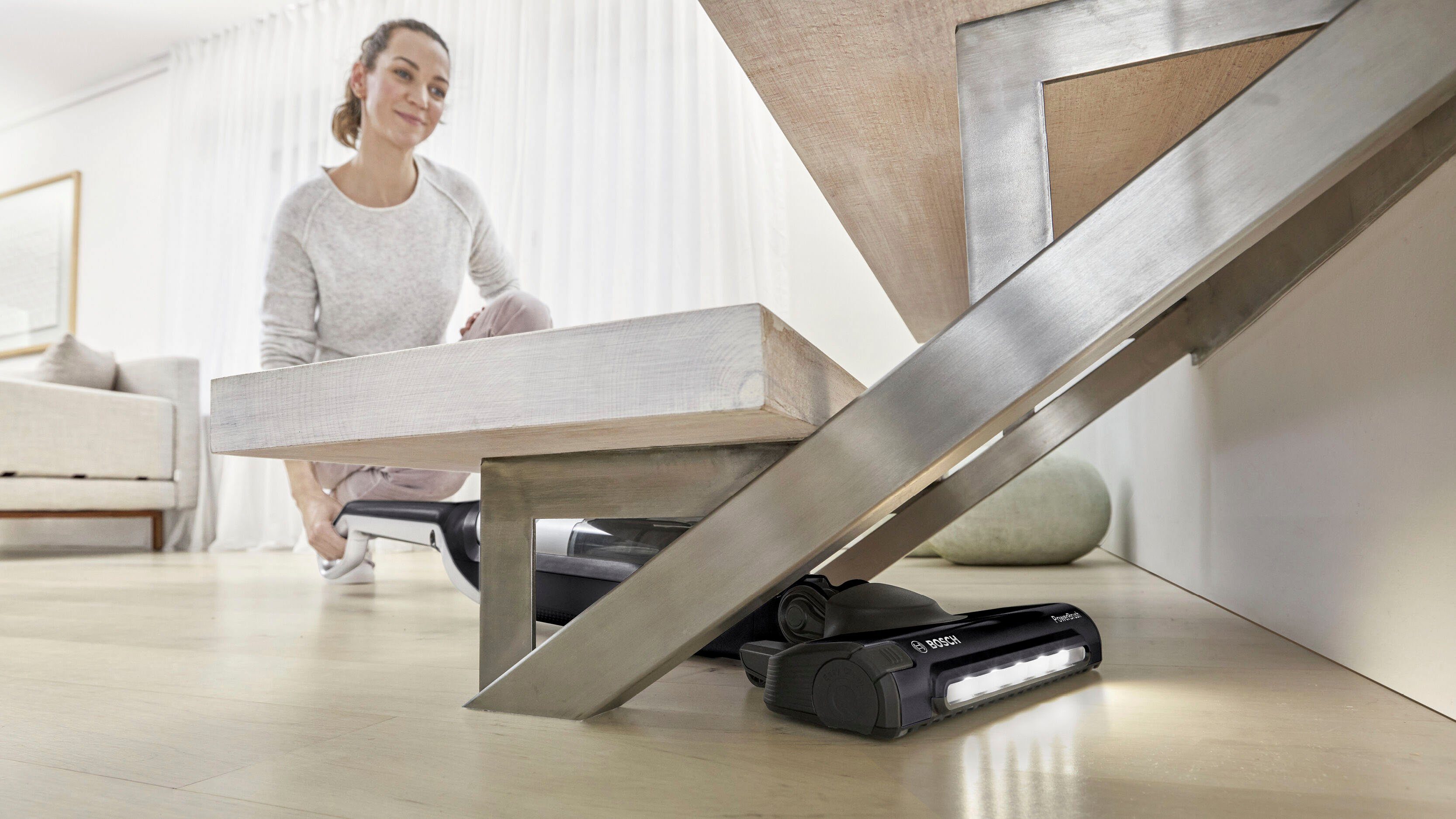 BOSCH Akku-Hand-und Stielstaubsauger Flexxo Gen2 Serie 4 BBH3P2801, 28 V, Düse mit LED-Licht, freistehend, beutellos, integriertes Zubehör, alle Bodenarten, bis 55 min Laufzeit, schwarz