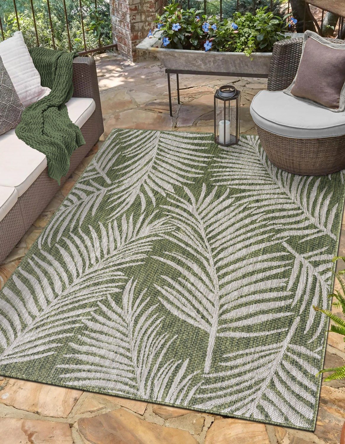 Myflair Möbel & Accessoires Teppich Autumn, rechteckig, Höhe: 8 mm, Wendeteppich, Blätter Motiv, Outdoor geeignet, Balkon, Terrasse