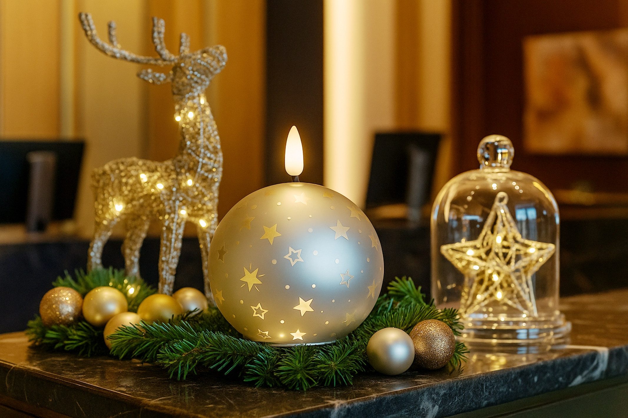 I.GE.A. LED-Kerze Kugel-Kerze B, aus Glas batteriebetrieben mit Timer Adventskranz Adventskerzen