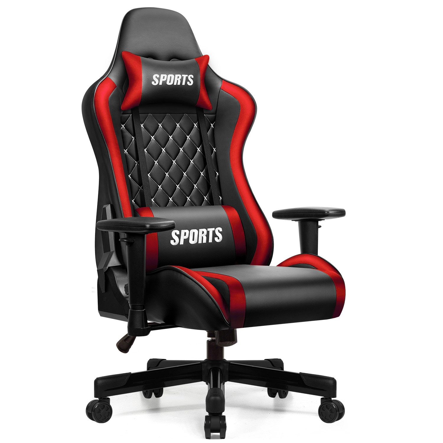 Adormii Gaming-Stuhl Gaming stuhl mit verstellbaren Armlehnen, ergonomisch gaming chair (90°–170° neigbar und arretierbar, gamingstuhl mit gepolsterter Kopfstütze und Lendenkissen, pc stuhl gaming mit verdicktem Sitzkissen, 10cm höhenverstellbarem Sitz, gamer stuhl bis 150 kg)