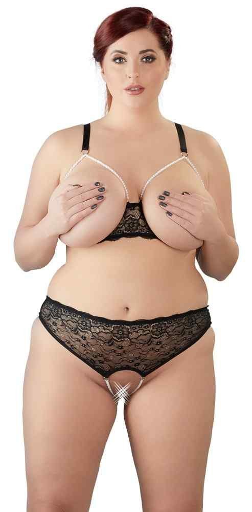 Set: Ouvert-BH Perlenset schwarz L - 4XL
