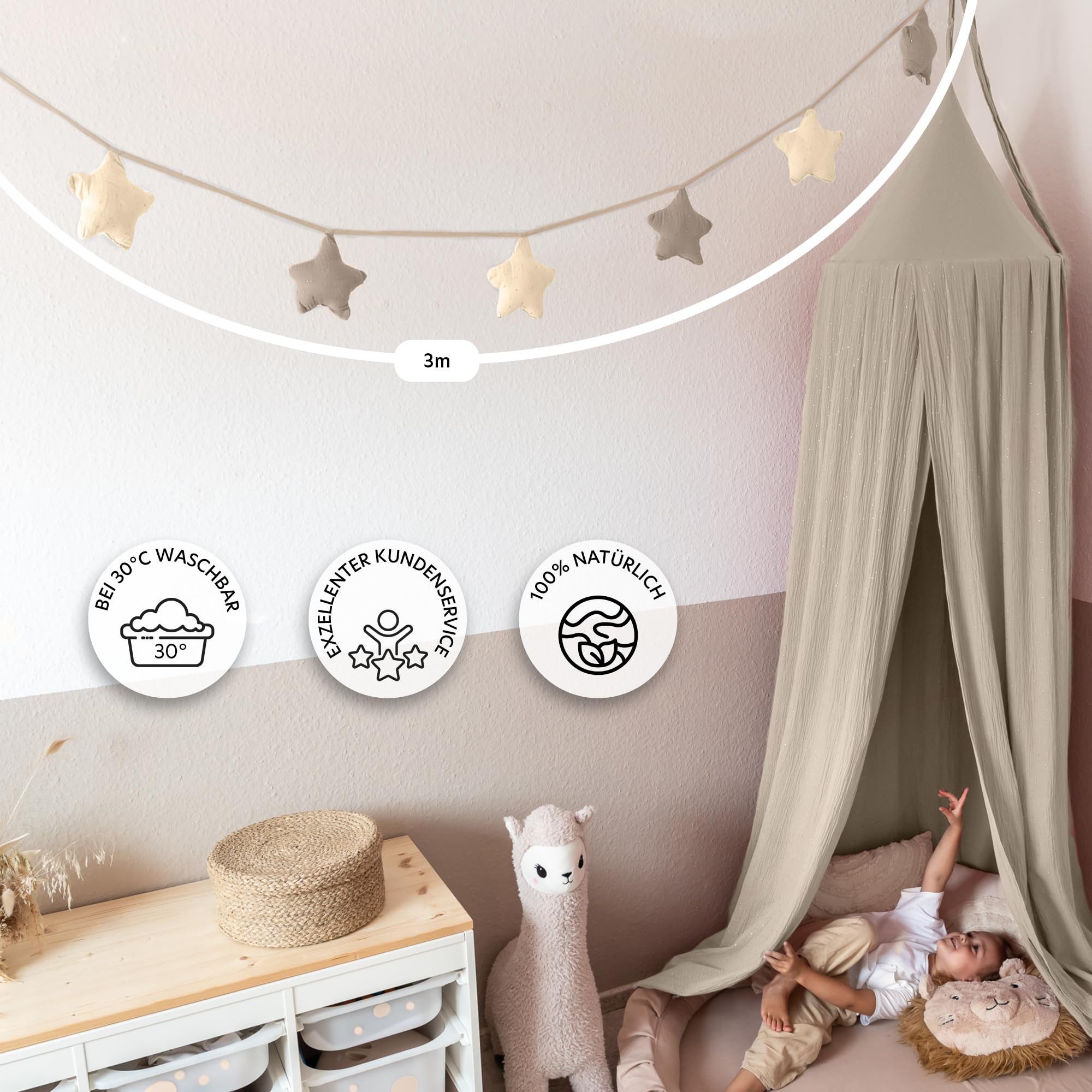 lilimaus Wimpelkette Sternenkette für Kinderzimmer - handgenähte Stoff-Girlande, handgefertigte Stoff-Girlande ca. 300 cm - Wimpel oder Sterne – Bild 5 von 5
