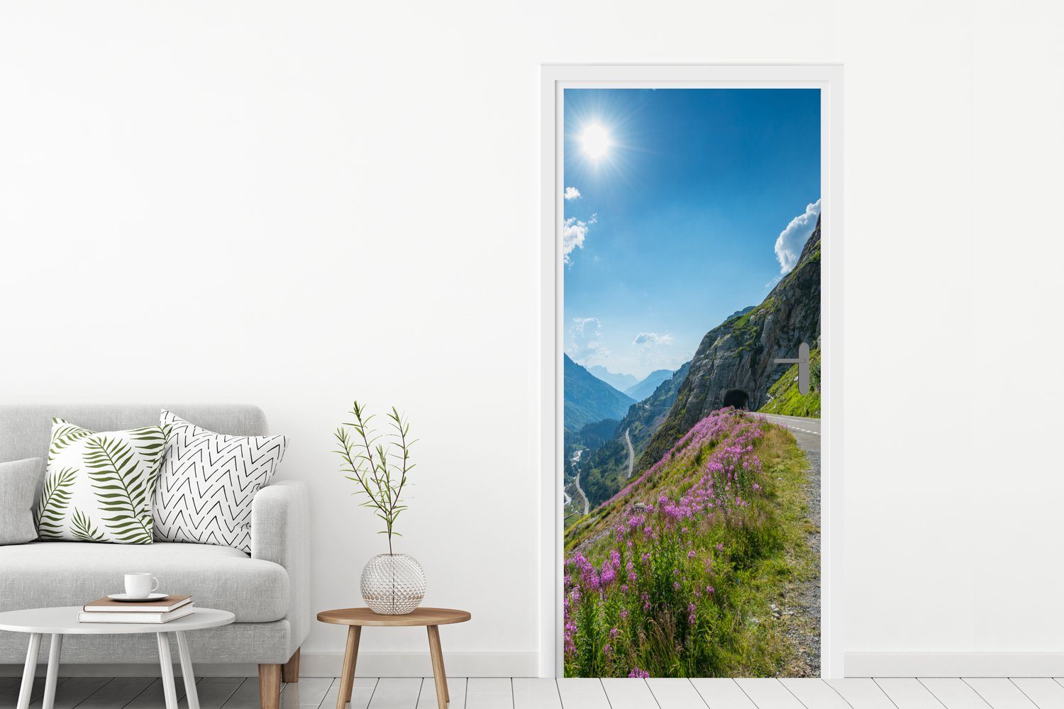 Tür, 75x205 Alpen Schweiz Türtapete bedruckt, Türaufkleber, - Matt, für Fototapete Natur, cm St), - MuchoWow (1