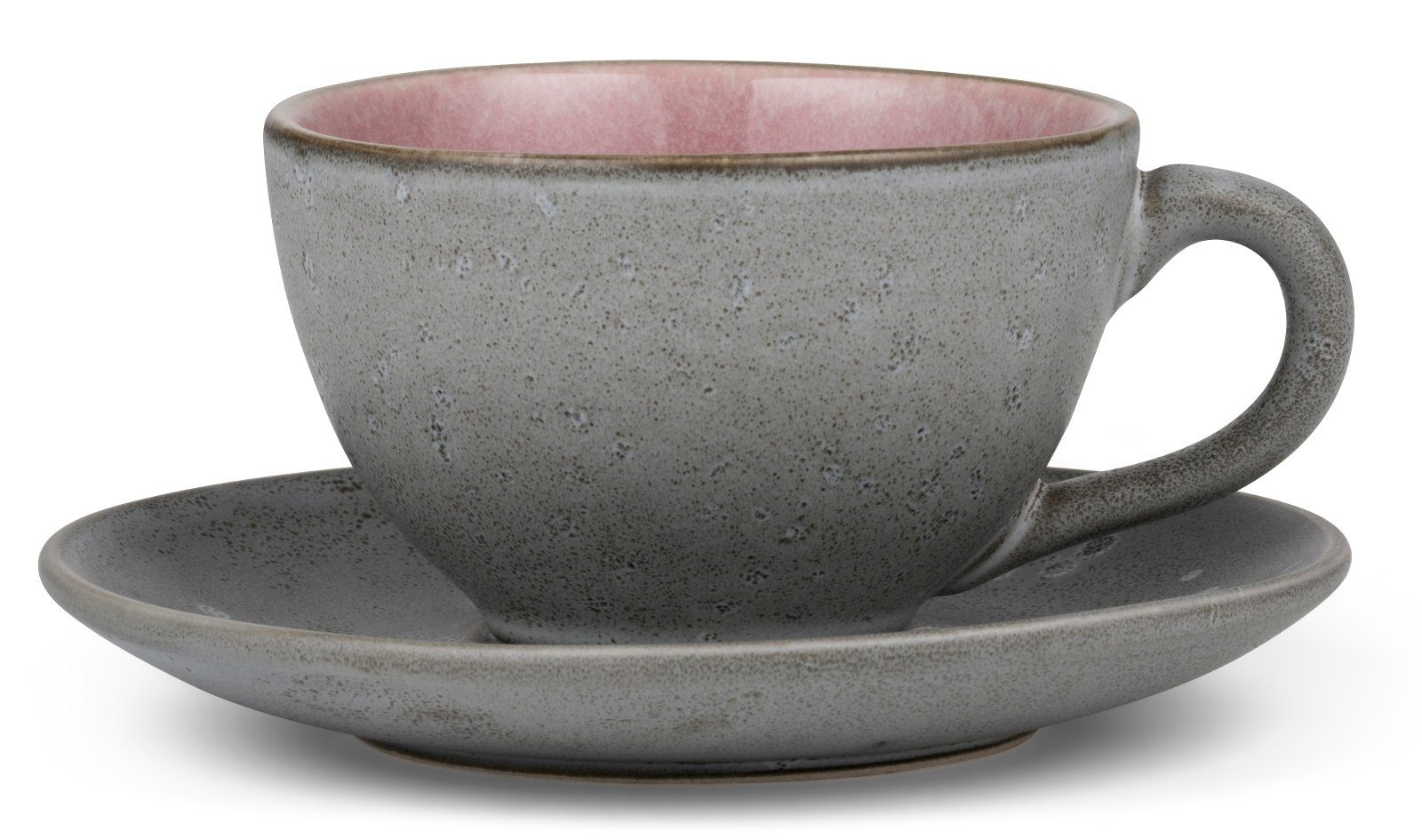 Bitz Tasse Tasse mit Untertasse grey / light pink 0,24 l, Steinzeug, Tasse mit Untertasse 24 cl Steinzeug Grau/Hellrosa