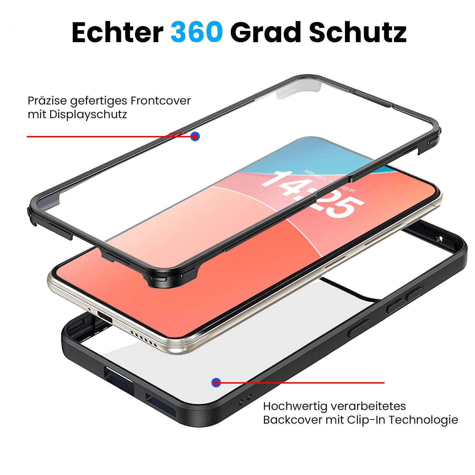Tec-Expert Handyhülle 360 Grad Hülle für Xiaomi 15T Pro 6.83 Zoll, 6.83", Rundum Schutz Cover Case Hülle robust