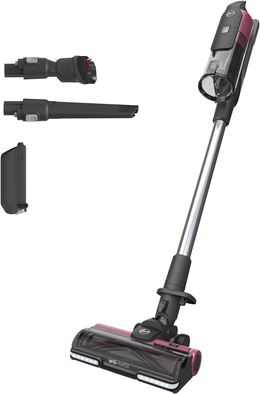 Hoover Akku-Hand-und Stielstaubsauger Hoover Akkusauger mit ANTI-TWIST HF920H011 dunkelgrau / pink, beutellos