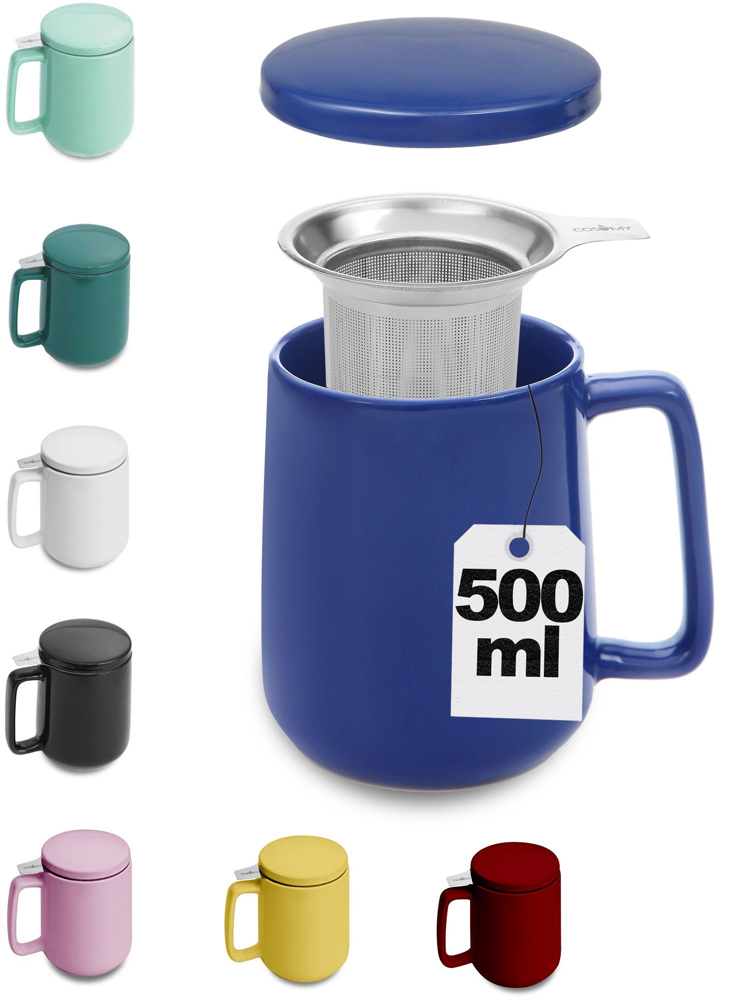 Cosumy Teeglas »Teetasse mit Sieb und Deckel Blau 500ml«, Keramik, Hält  Lange warm - 500ml XXL Groß - Spülmaschinenfest online kaufen | OTTO
