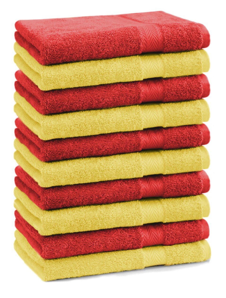Betz Gästehandtücher 10 Stück Gästehandtücher Premium 100% Baumwolle Gästetuch-Set 30x50 cm Farbe gelb und rot, 100% Baumwolle