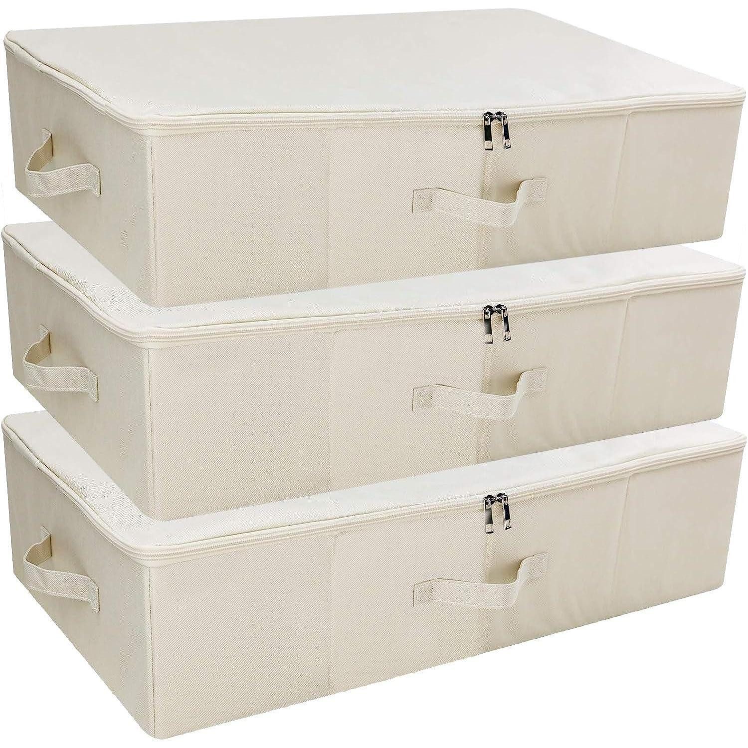 LuxusKollektion Unterbettkommode Unterbettbox Stoff faltbar starr Organizer Kleidung Beige 3 Stück