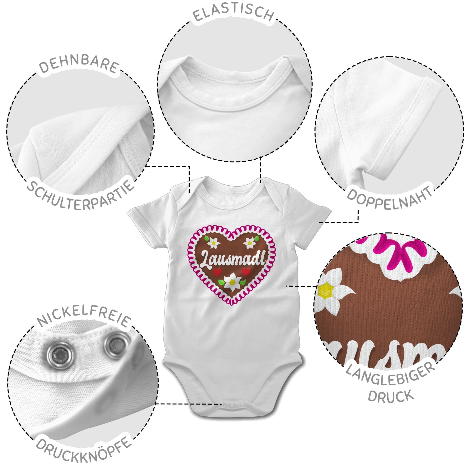 Shirtracer Shirtbody Lausmadl Lebkuchenherz für 2 Baby Oktoberfest Mode Outfit Weiß