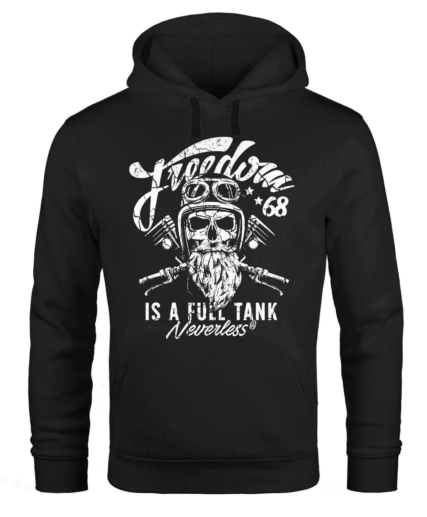 Neverless Hoodie Herren Long-Sleeve Biker Motorrad Motiv Freedom is a full Tank Skull Totenkopf Neverless®
