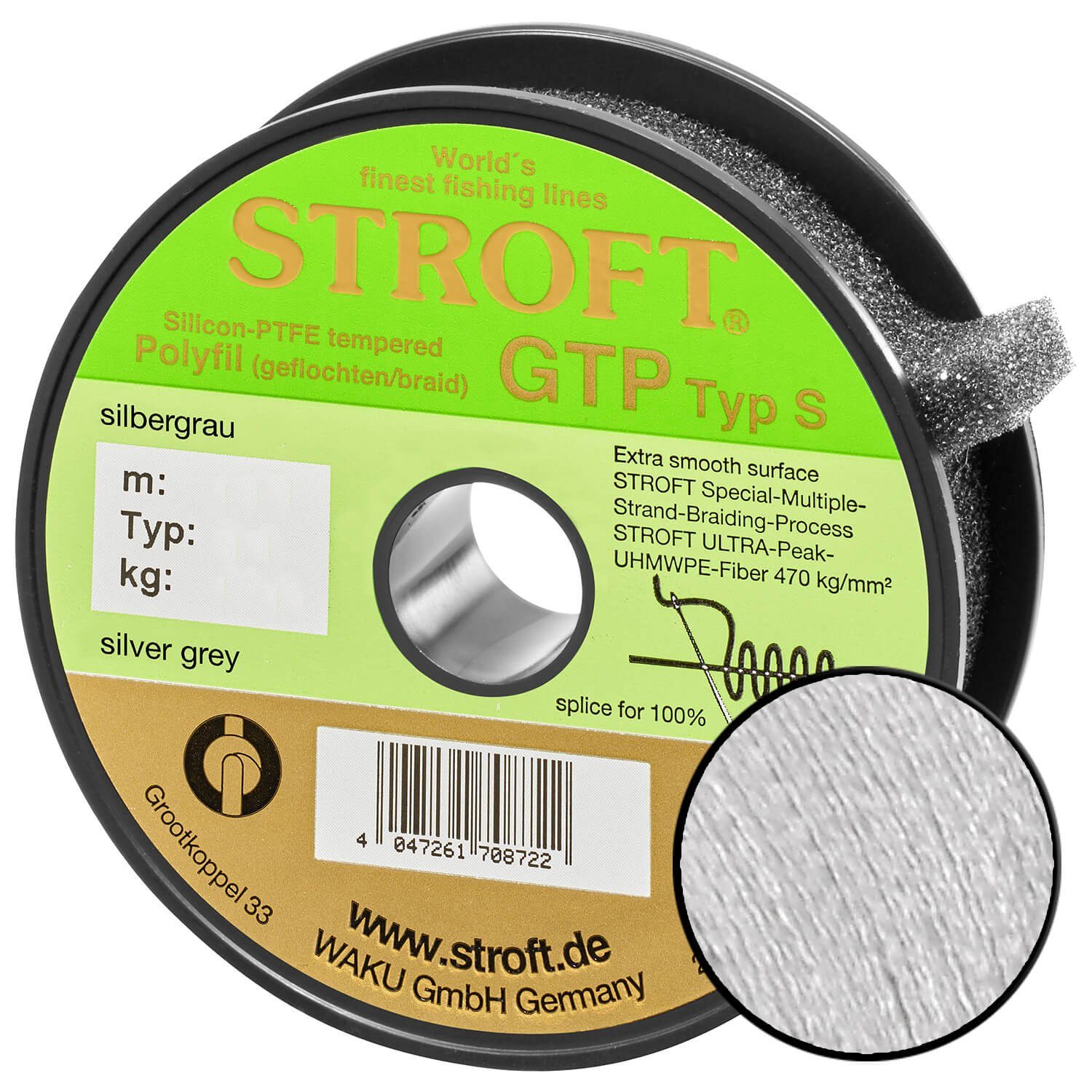 Stroft Angelschnur Schnur STROFT GTP Typ S Geflochtene 100m Silbergrau, 100 m Länge, 0.30 mm Fadendurchmesser, (1-St), 20.0kg Tragkraft
