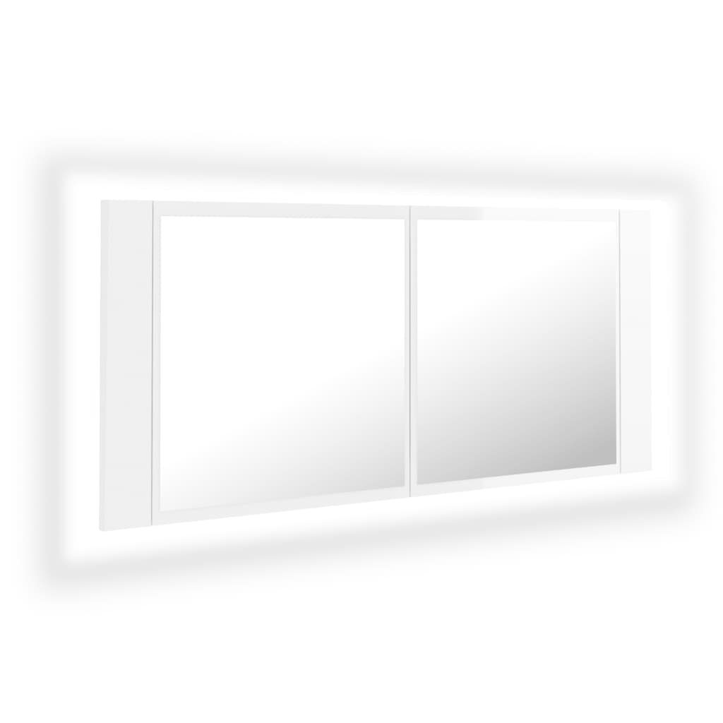 vidaXL Badezimmerspiegelschrank LED-Bad-Spiegelschrank Hochglanz-Weiß 100x12x45 cm Acryl