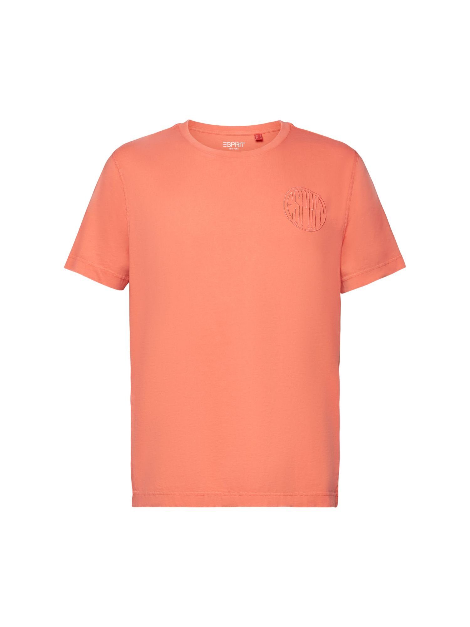 (1-tlg) Esprit Sticklogo, T-Shirt mit RED 100 % T-Shirt Bio-Baumwolle CORAL