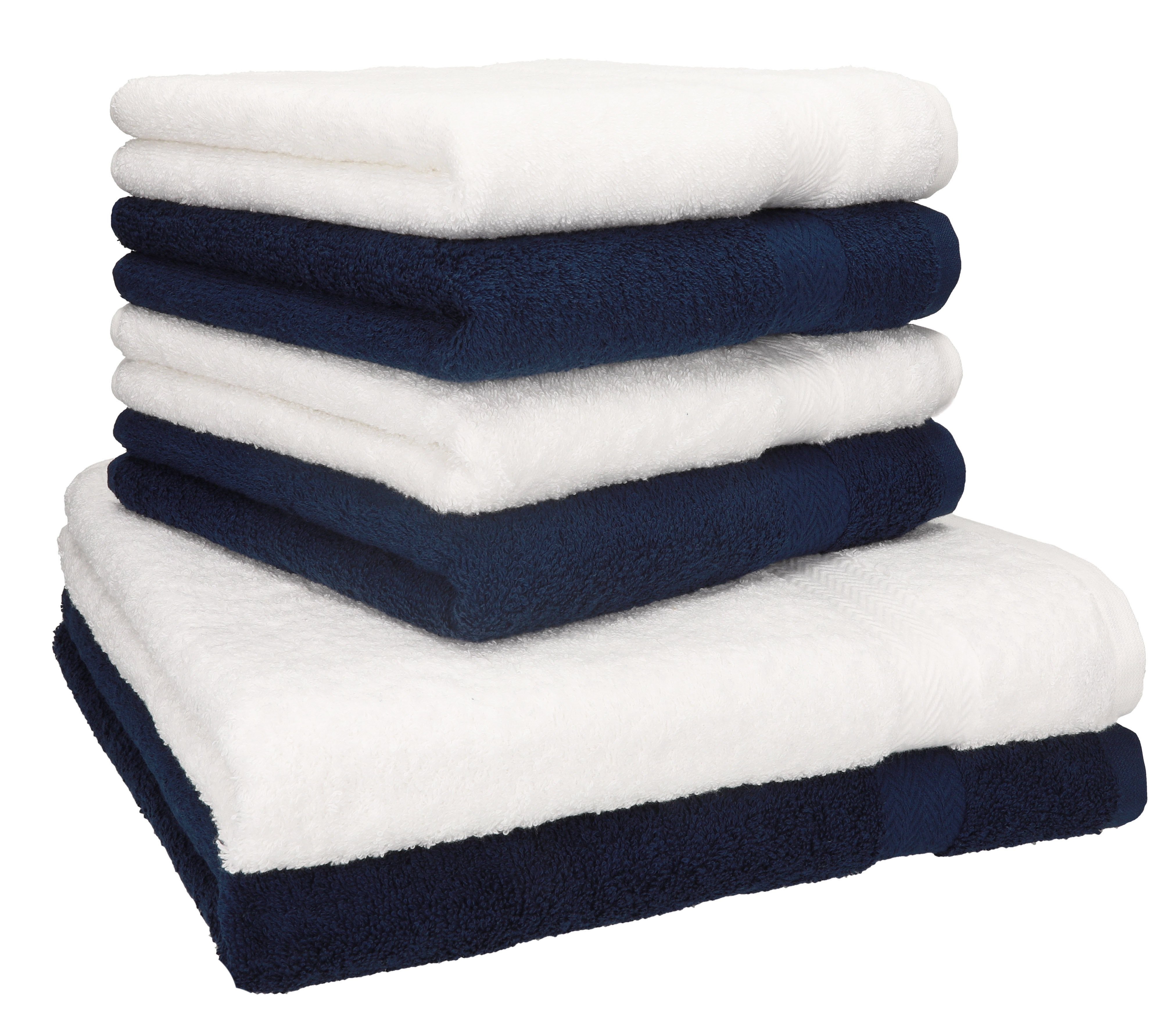 Betz Farbe 6-TLG. Premium weiß, Set Baumwolle dunkelblau Handtuch-Set und 100% Handtuch