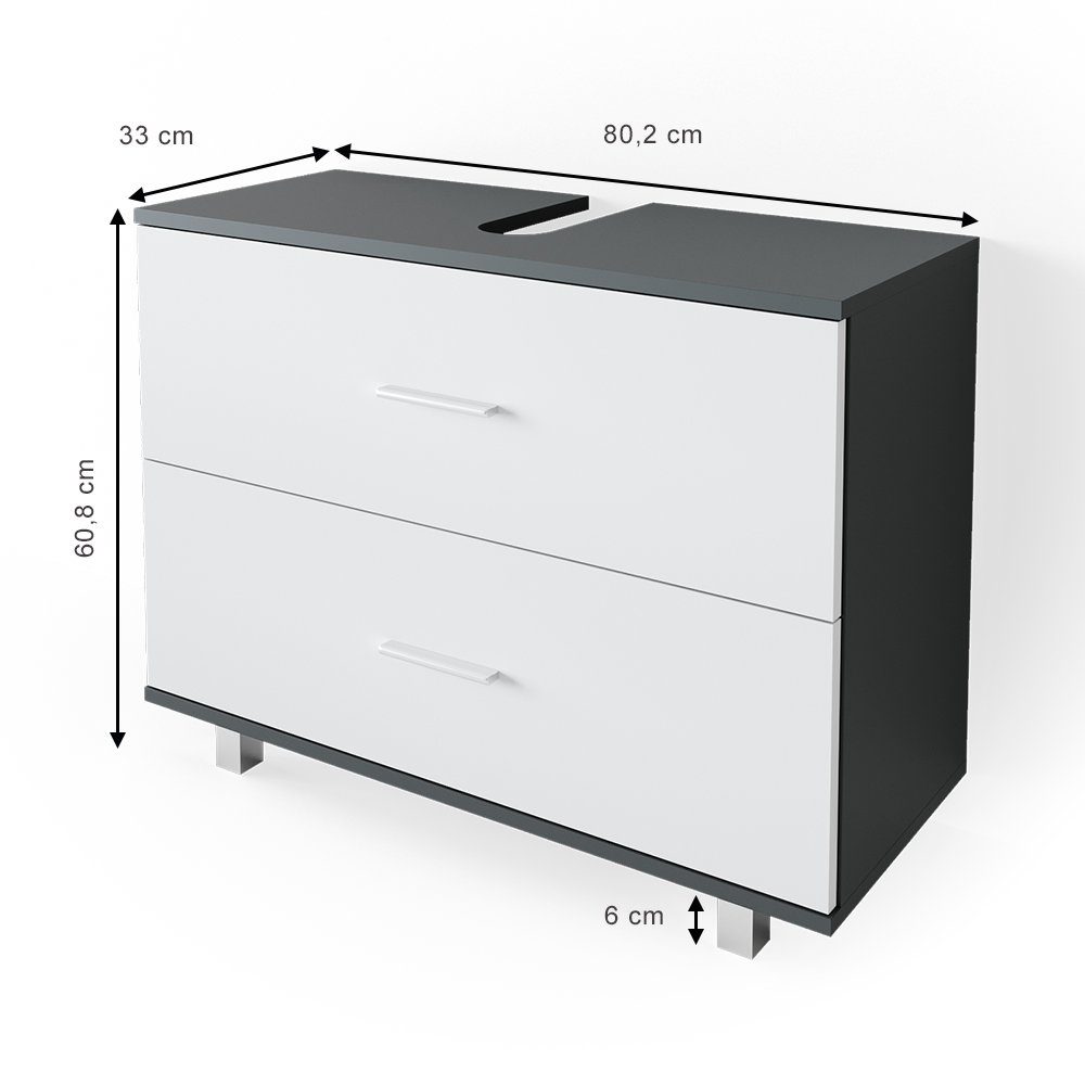 Vicco Waschbeckenunterschrank Ilias, Anthrazit/Weiß, 80 x 60.8 cm (1-St) Drehbar