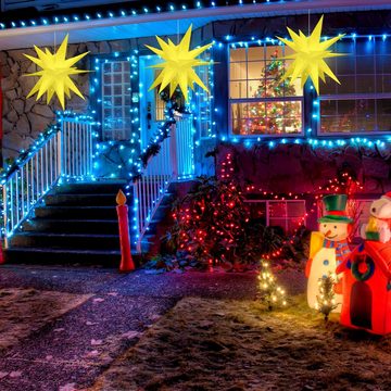 CALIYO Christbaumspitze 3D Weihnachtsstern Beleuchtet Außen Batterie, 58CM Led Leuchtstern, Stern for ​Dekorieren Weihnachtsbaum, Innenhof, Balkon Und Garten