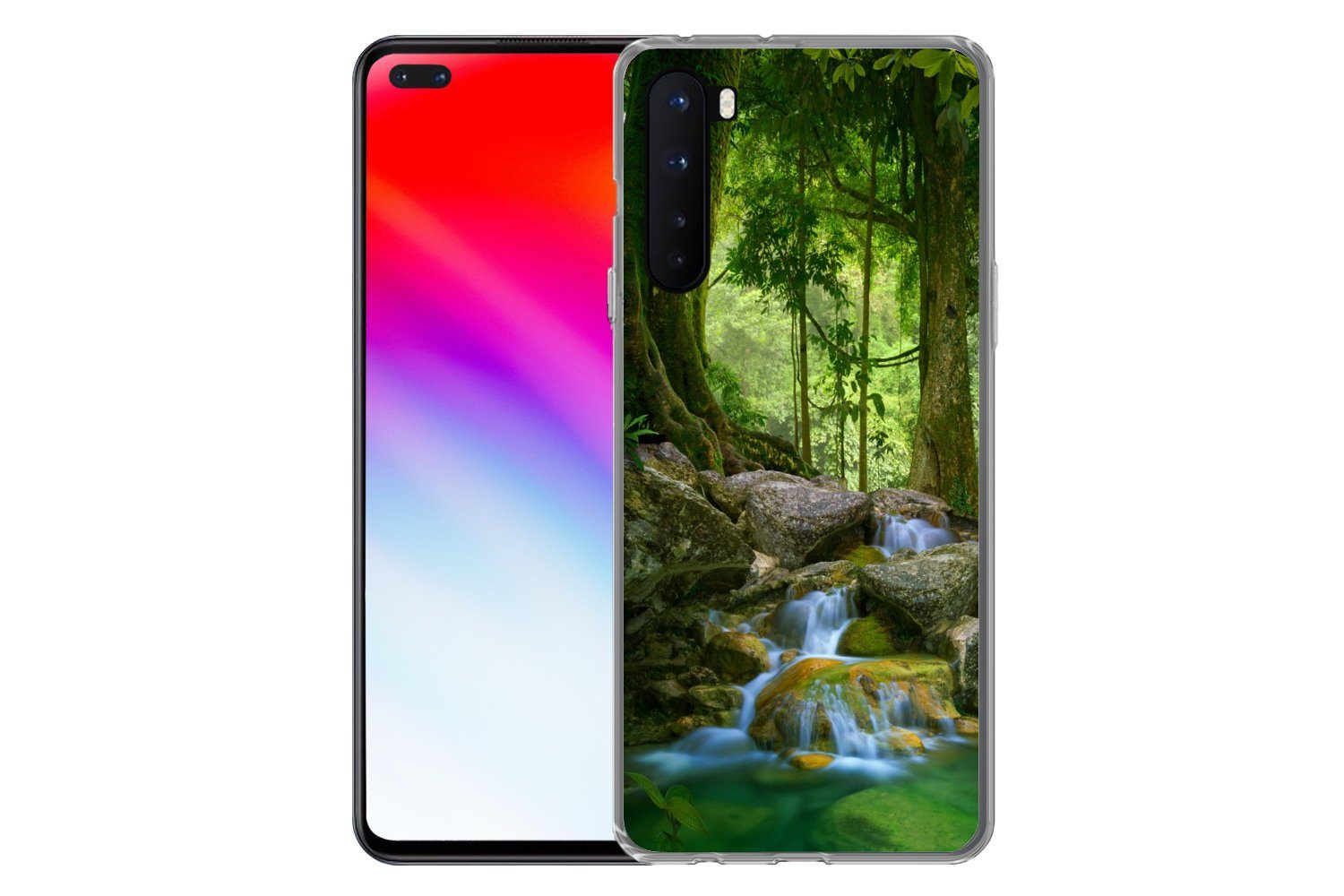 MuchoWow Handyhülle für OnePlus Nord Dschungel - Steine - Wasser - Natur - Pflanzen, Phone Case, Silikon, Schutzhülle Dünn