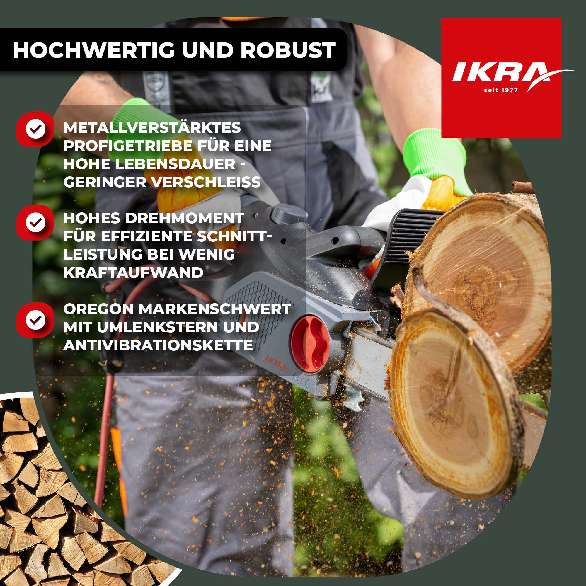 ikra GmbH Elektro-Kettensäge KSE 2400-40, 40 cm Schwertlänge, 2400 Watt, inkl. 2. Kette, Made in Germany – Bild 4 von 5