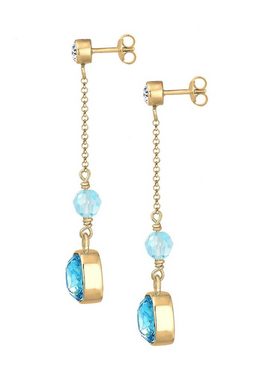 Elli Premium Paar Ohrhänger Kristalle Blau 925 Silber vergoldet