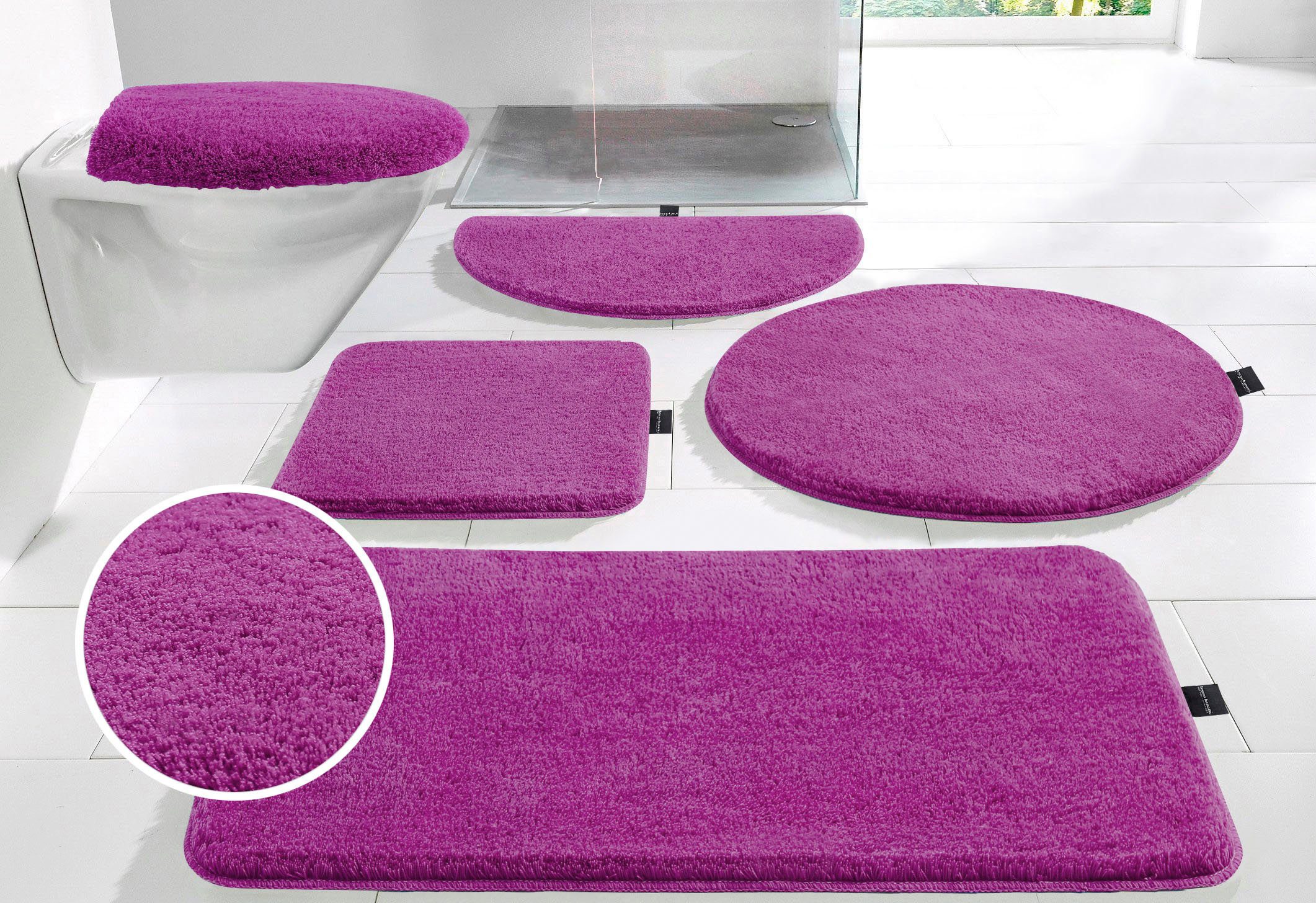 Bruno Banani Badematte Lana, Badvorleger, Badezimmer Teppich, Höhe 25 mm, rutschhemmend beschichtet, fußbodenheizungsgeeignet, schnell trocknend, strapazierfähig, Polyacryl, rund, Badteppich, Badematten, unifarben, auch als 3 teiliges Set & rund