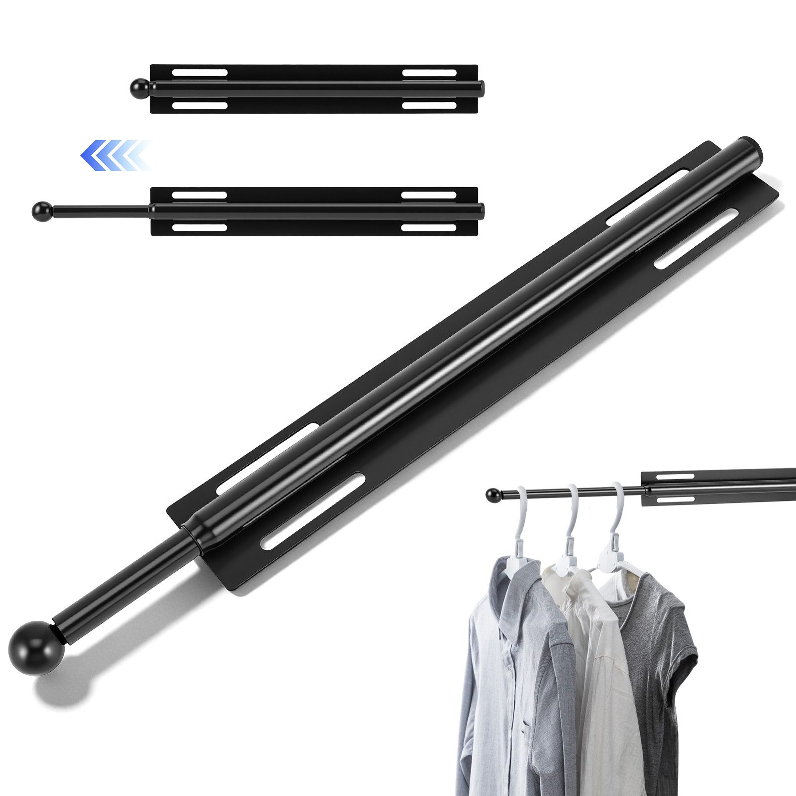 LEMLIT Kleiderstange Ausziehbare Kleiderstange in 12 Zoll für Schrank, verstellbar (1er Set, 1 St., Platzsparende Teleskopstange für Kleiderschrank, Metall 21mm), für Kleiderschränke, Wäschekammern und Kleiderorganisation