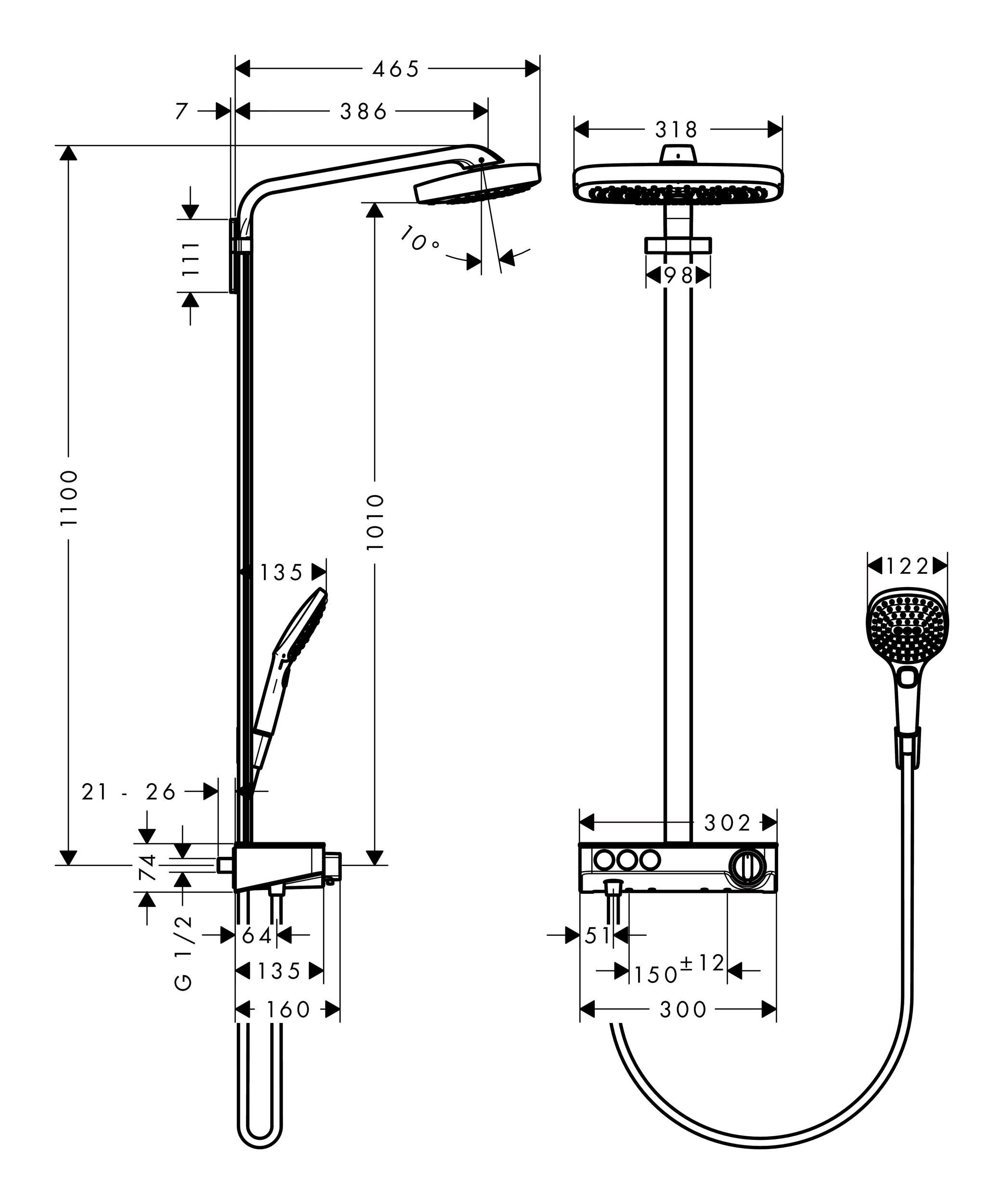 hansgrohe Duschsystem Raindance Select E 300 cm, Höhe 110 Showerpipe, Select 300 mit Chrom 3jet ShowerTablet 