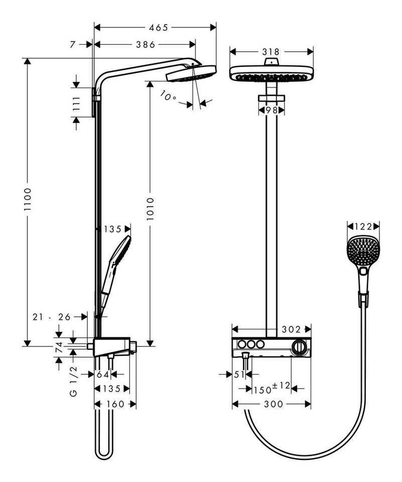 Thumbnail - hansgrohe Duschsystem Raindance Select E Showerpipe, Höhe 110 cm, 300 3jet mit ShowerTablet Select 300