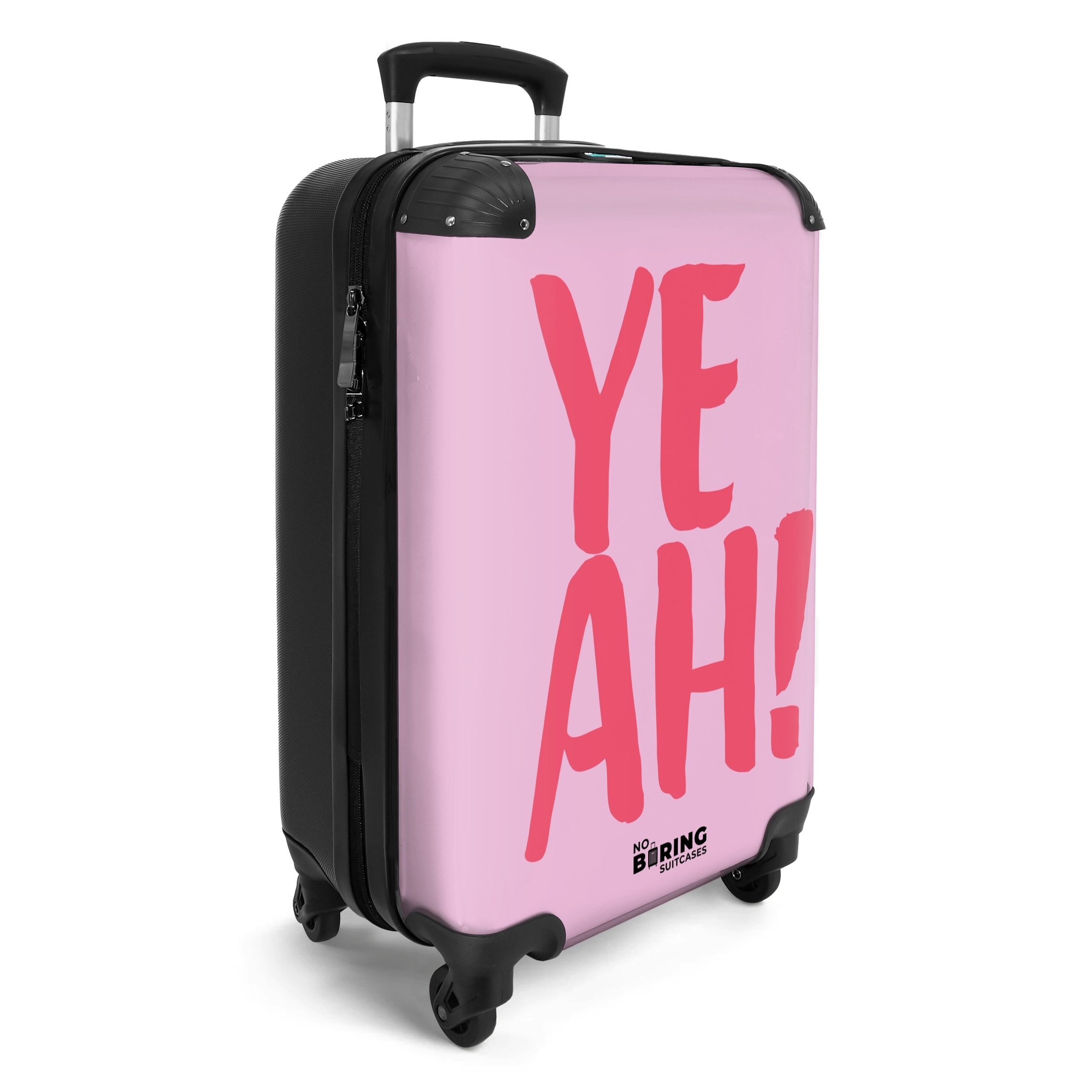 NoBoringSuitcases.com© Hartschalen-Trolley Lila mit rosa Zitat günstig online kaufen