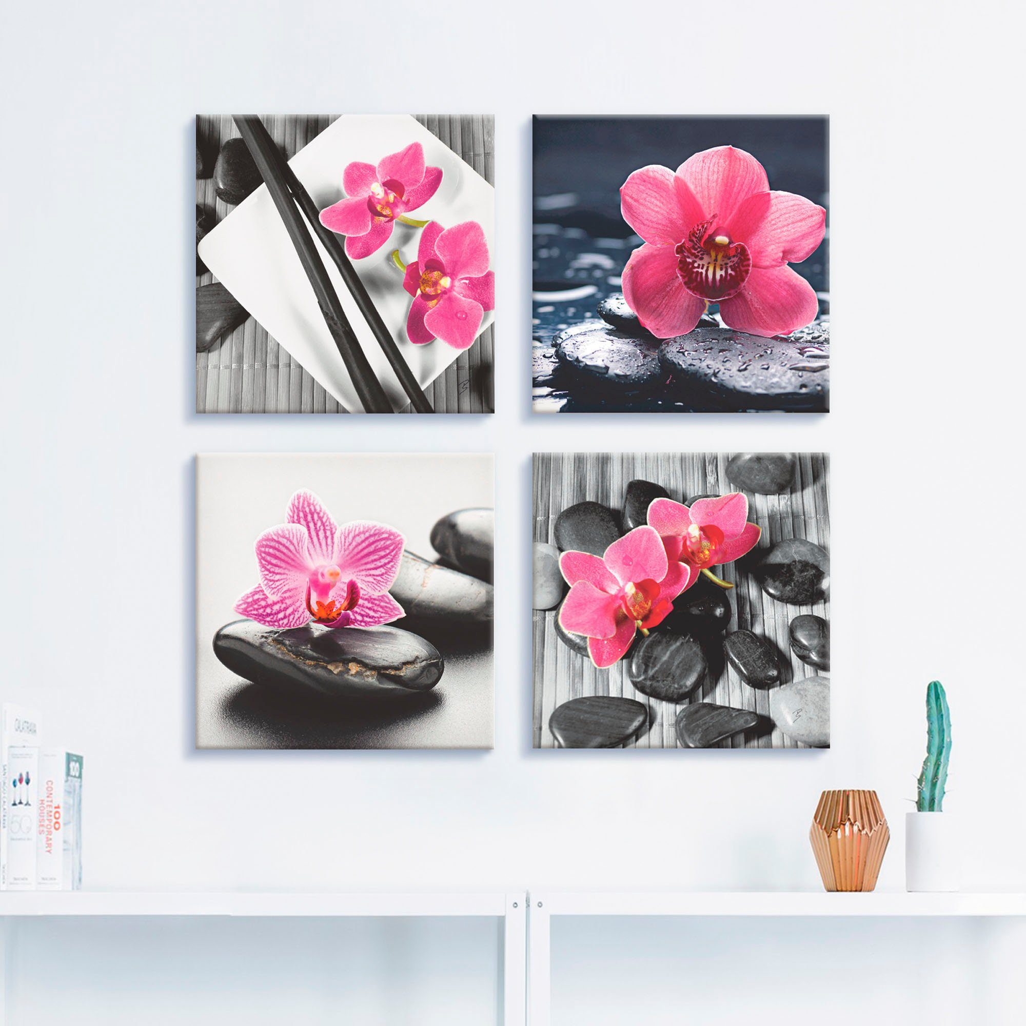 Artland Leinwandbild Asiatische Komposition Orchidee Zen, Zen (4 St), 4er Set, verschiedene Größen