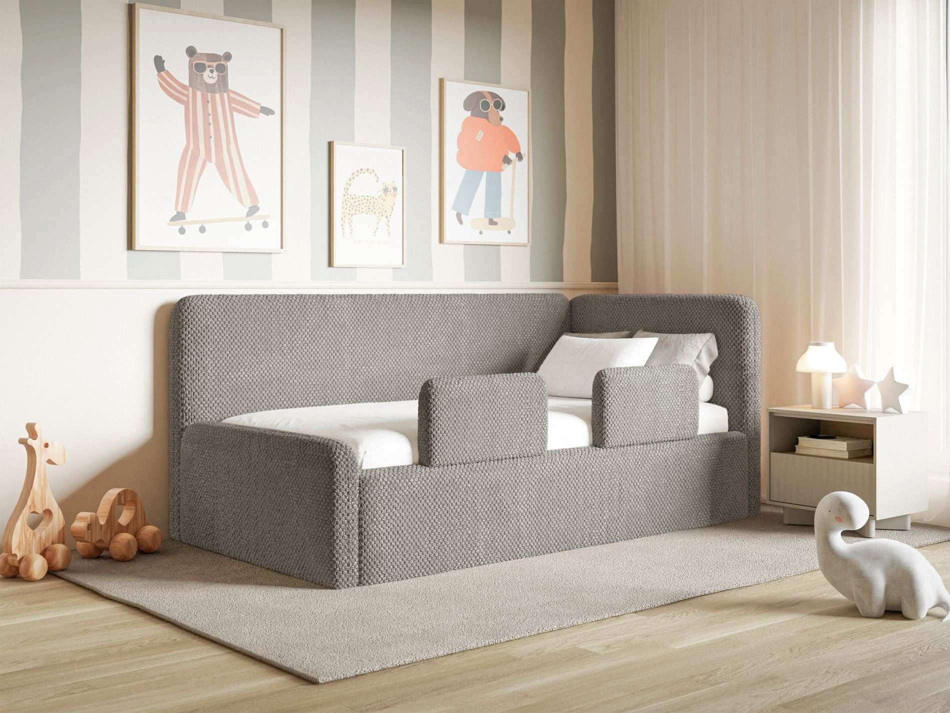 Selsey Kinderbett FANKO, Kinderbett mit Kopfteil, Matratze, Rausfallschutz, Plüsch, 90x200 cm