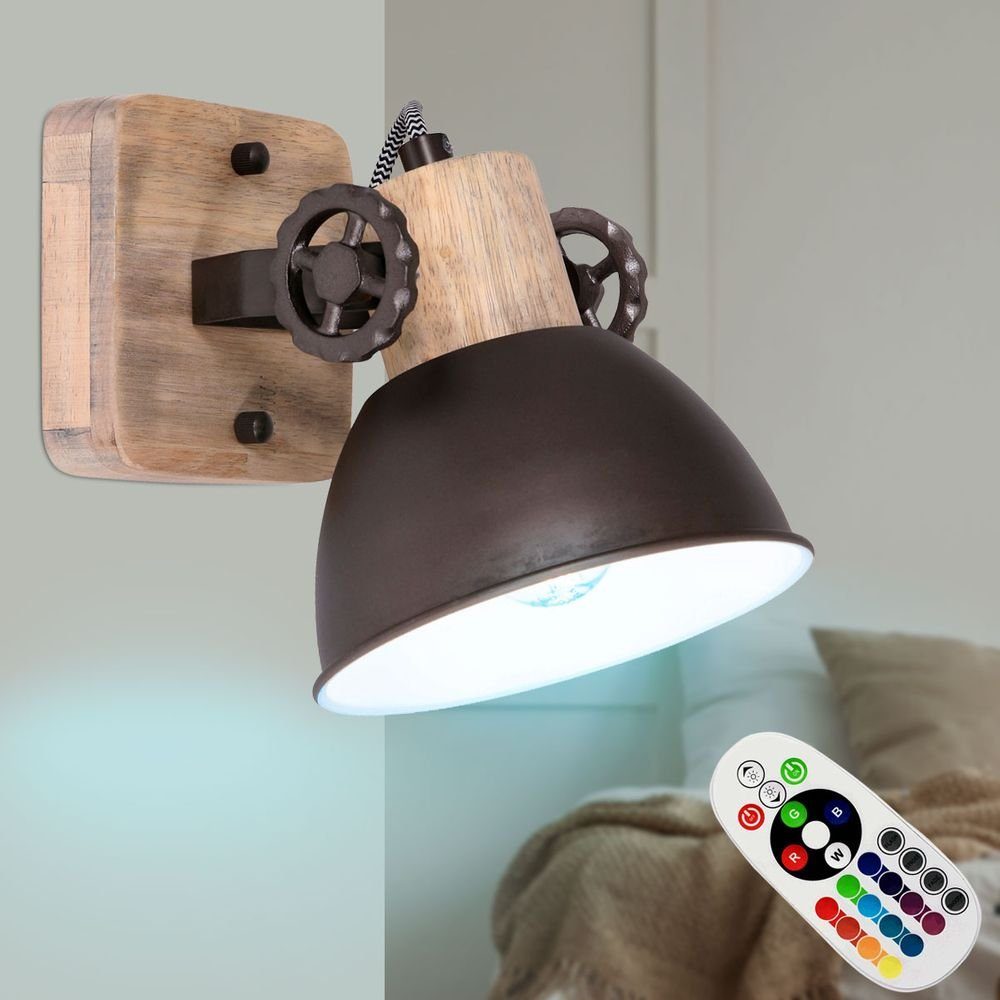 etc-shop LED Wandleuchte, Zimmer Farbwechsel, inklusive, Warmweiß, Lampe Wohn Holz Lampe Strahler Spot Wand VINTAGE Leuchtmittel