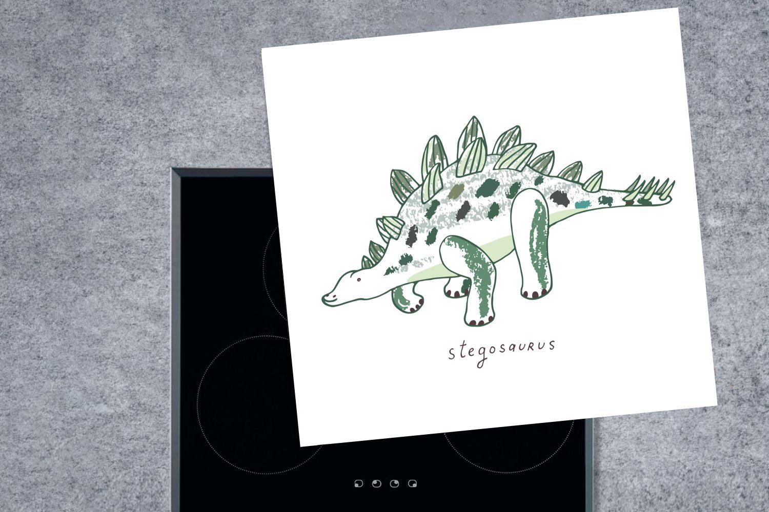 Kinder, küche tlg), Herdblende-/Abdeckplatte MuchoWow Junge - 78x78 für - Vinyl, Stegosaurus Kinderzimmer - Dinosaurier (1 - Arbeitsplatte - Mädchen cm, Ceranfeldabdeckung,
