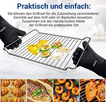 VIOKS Grillrost Backgitter Set Ersatz für Bauknecht 481245819334, 448x338x26 mm mit 2 Silikon Ofenhandschuhe für Backofen