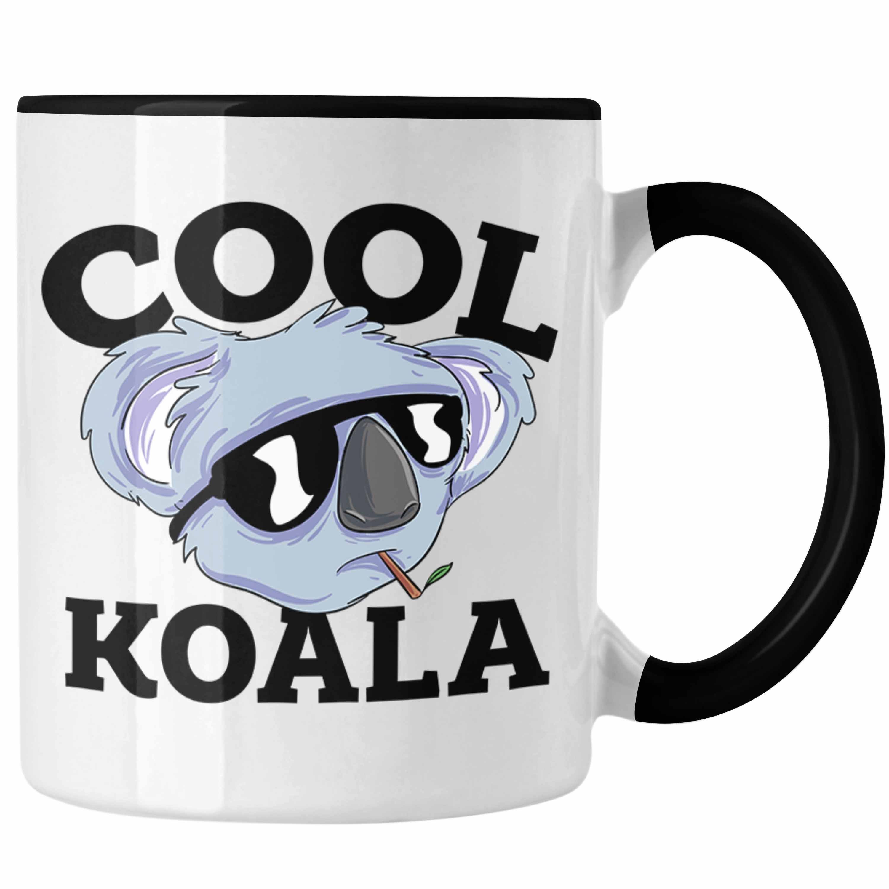 Trendation Tasse Tasse Koala Geschenkidee für Koala-Liebhaber Tasse Koala-Aufdruck Schwarz