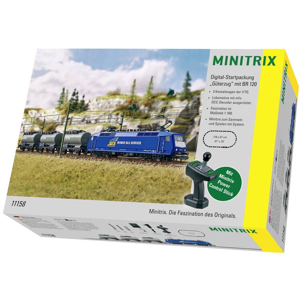 MiniTrix Modelleisenbahn Startpaket N Digital-Startpackung "Güterzug" mit Baureihe 120 der WRS 11158