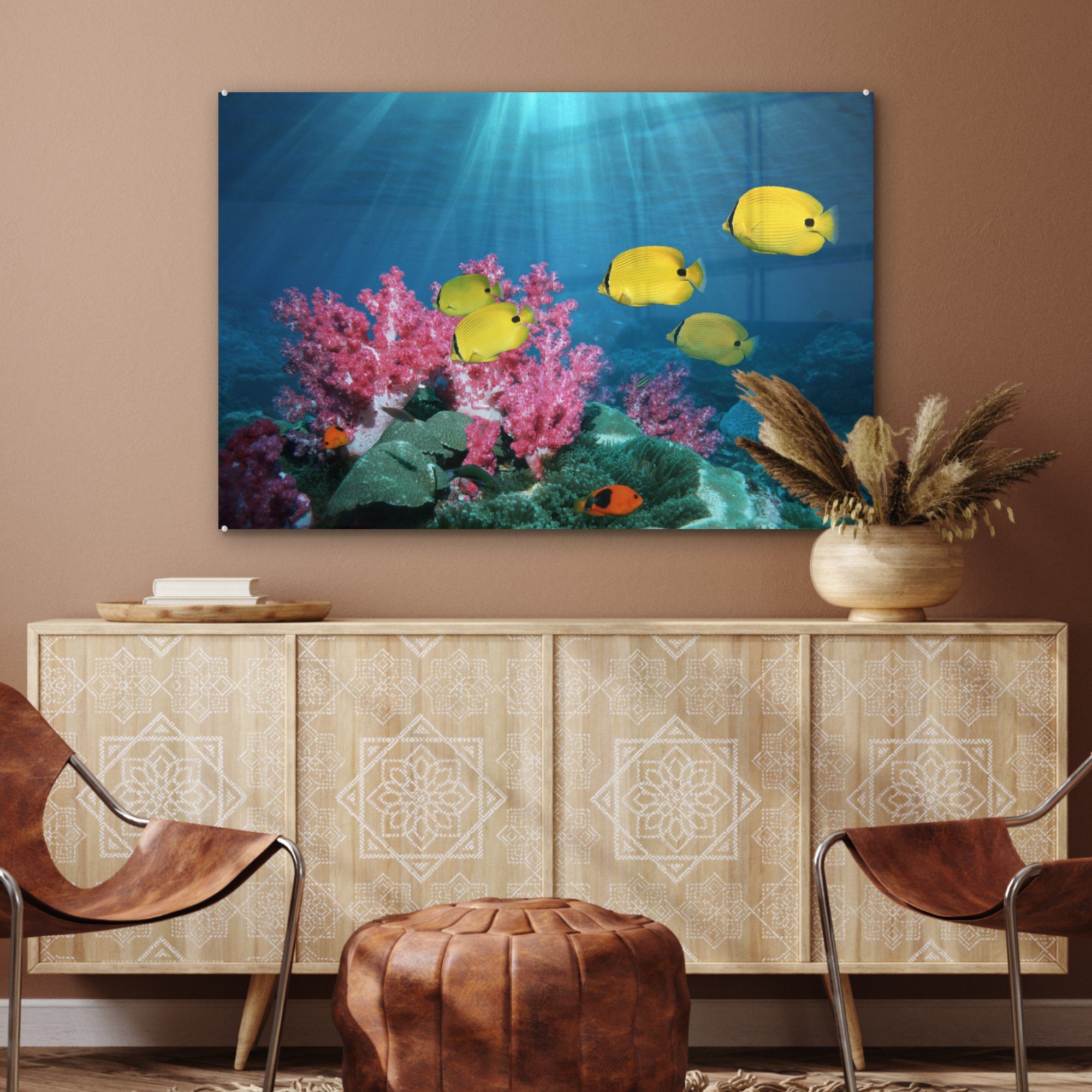 Licht, - Wohnzimmer & Koralle Fisch Acrylglasbilder (1 - Schlafzimmer St), MuchoWow Acrylglasbild