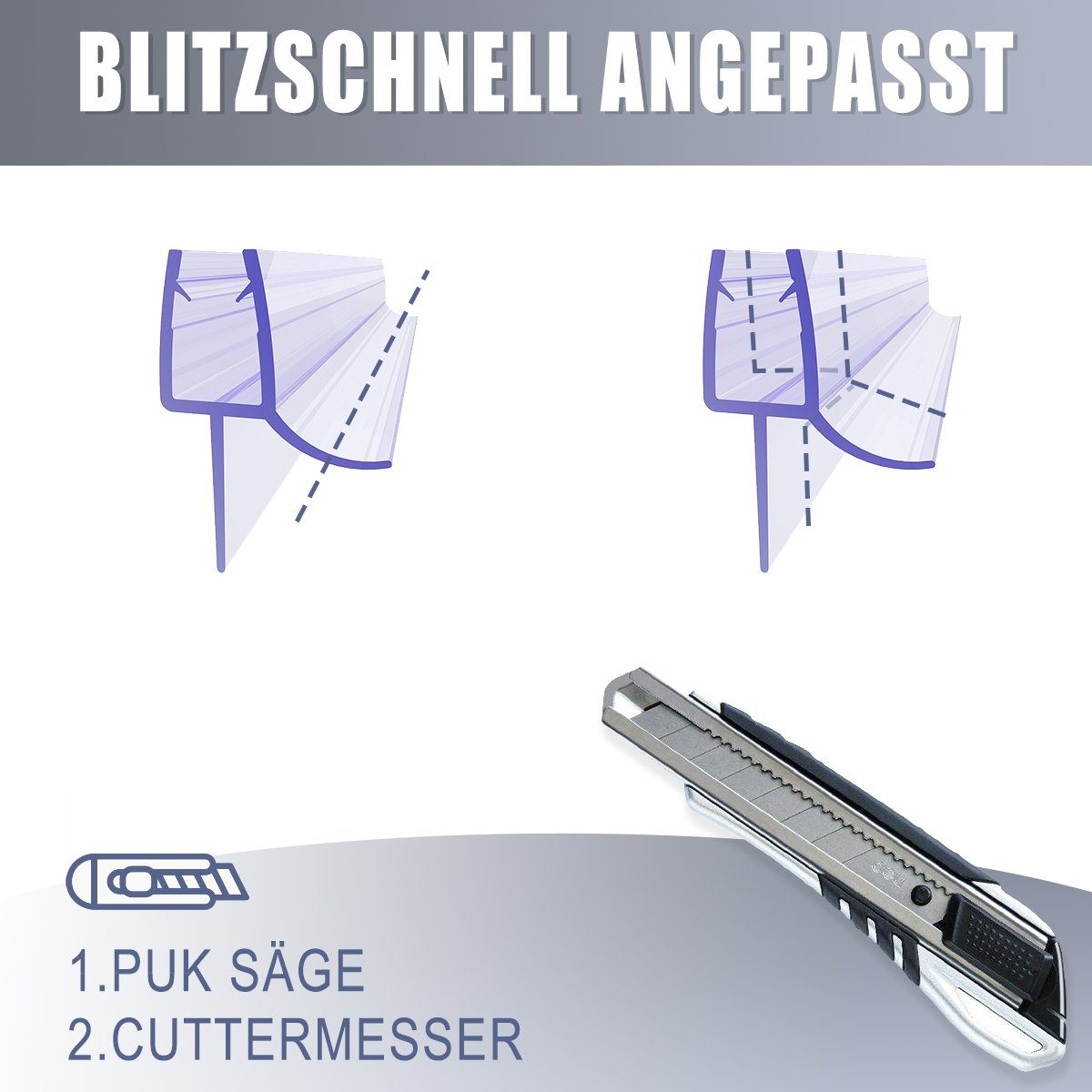 SONNI Duschdichtung Duschdichtung PVC für 6mm Glasdicke 70/80/90/100/120cm, L: 70 cm, verlängerter Innenlippe, Duschprofil, Wasserabweiser, Ersatzdichtung