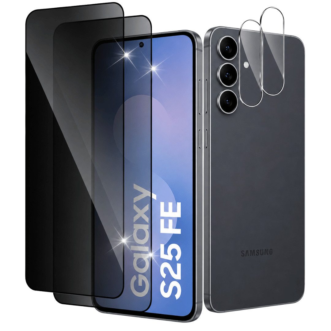 SmartUP Displayschutzglas 2X Schutzglas für Samsung Galaxy S25FE Blickschutz Display Kamera 9H für Samsung Galaxy S25FE, 4 Stück, Anti-Spy, Blickschutz, Privacy