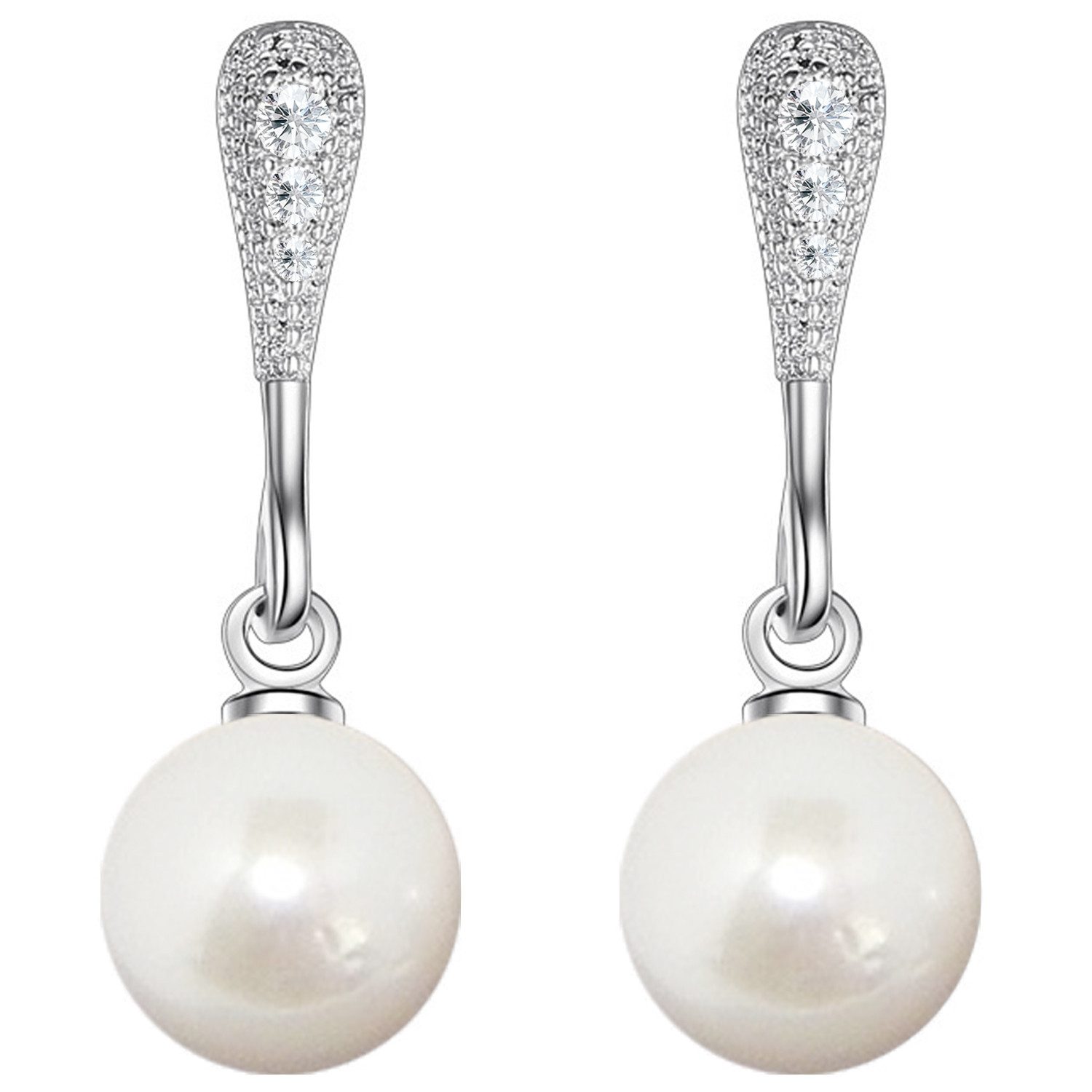 LÖB Серьги из бисера Серьги Hängend Silber Tropfen Perlen Anhänger Zirkonia Strass Steine (Geschenke für Frauen Beste Freundin Mutter Mama Damen zum Geburtstag Weihnachten Weihnachtsgeschenke, Inkl. Schmuckbox), Серьги из бисера Perle Glitzer Серьги-гвоздики Perlenohrstecker Brautschmuck