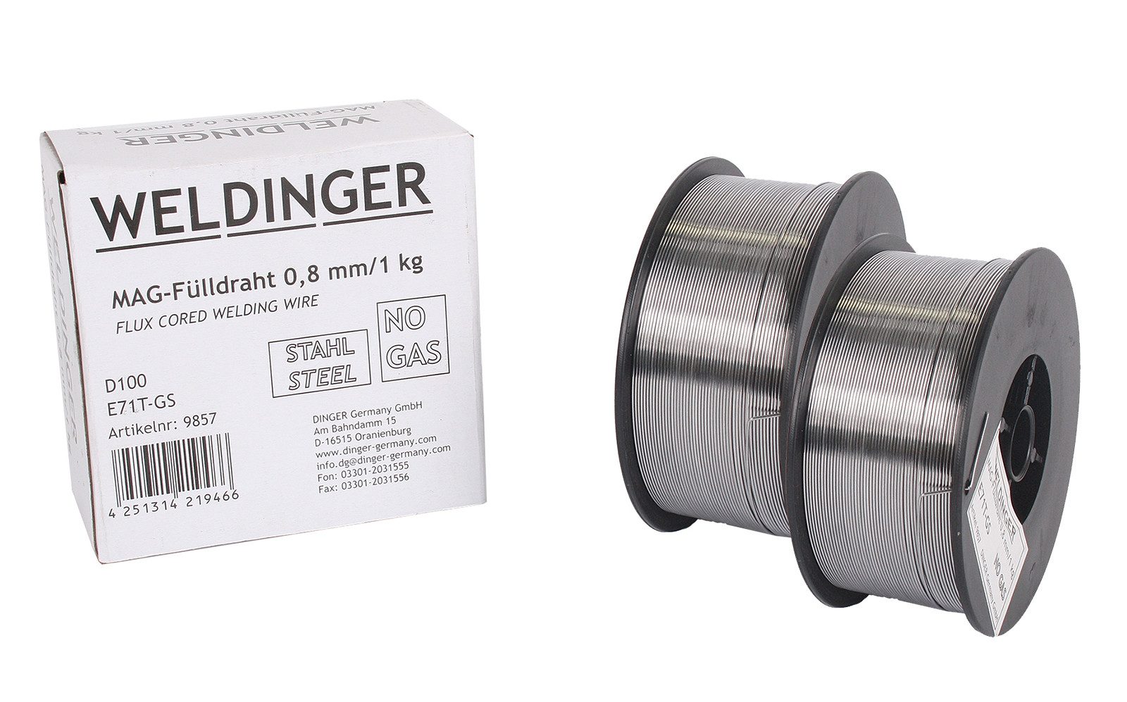 WELDINGER Schweißdraht 2 Rollen Fülldraht D100 0,8 mm (MIG/MAG-Schweißdraht NoGas), (Packung, 2St), exzellente Schweißergebnisse