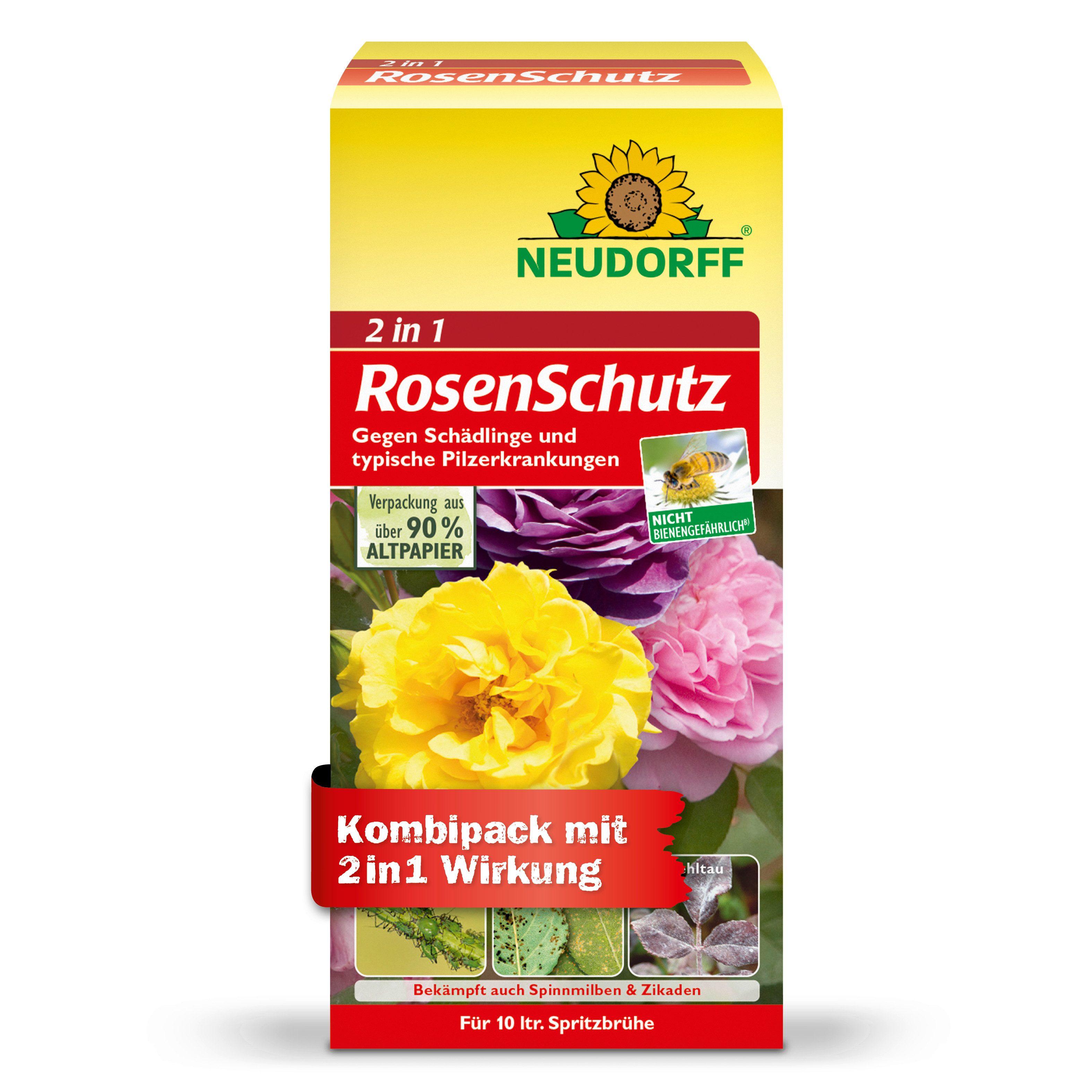 Neudorff Insektenspray 2in1 RosenSchutzmittel - Kombipack gegen Schädlinge & Pilzerkrankungen, Kombiniertes Pflanzenschutzmittel mit 2-fach Wirkung, Schädlings- und Pilzschutz für Rosen und Zierpflanzen, Kombiniert Schädlings- und Pilzbekämpfung in einer Anwendung