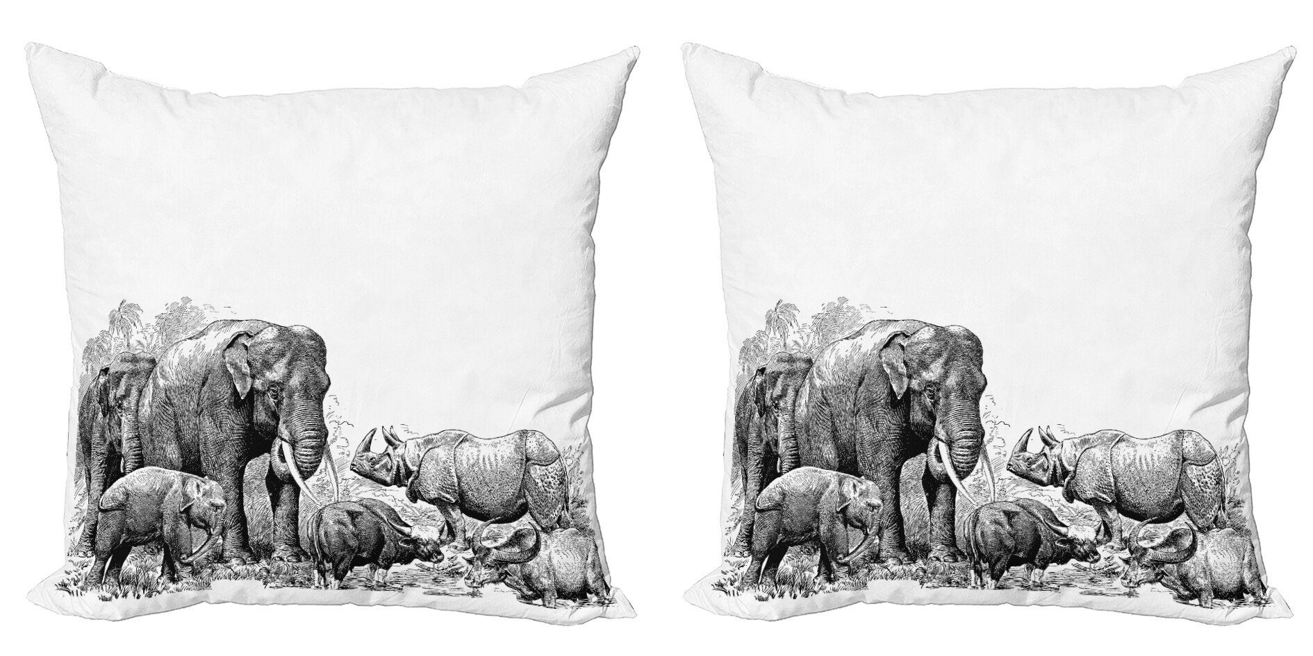 (2 Schwarz-Weiss Digitaldruck, Stück), Kissenbezüge Abakuhaus Elefanten Accent Doppelseitiger Modern
