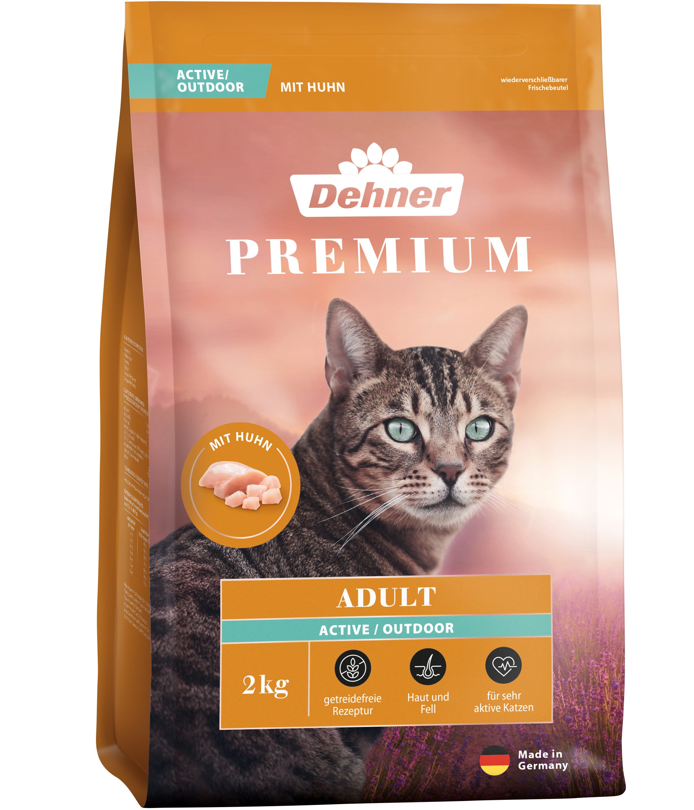 Dehner Trockenfutter, Active/Outdoor Adult, Huhn Huhn, Trockenfutter für: Katze